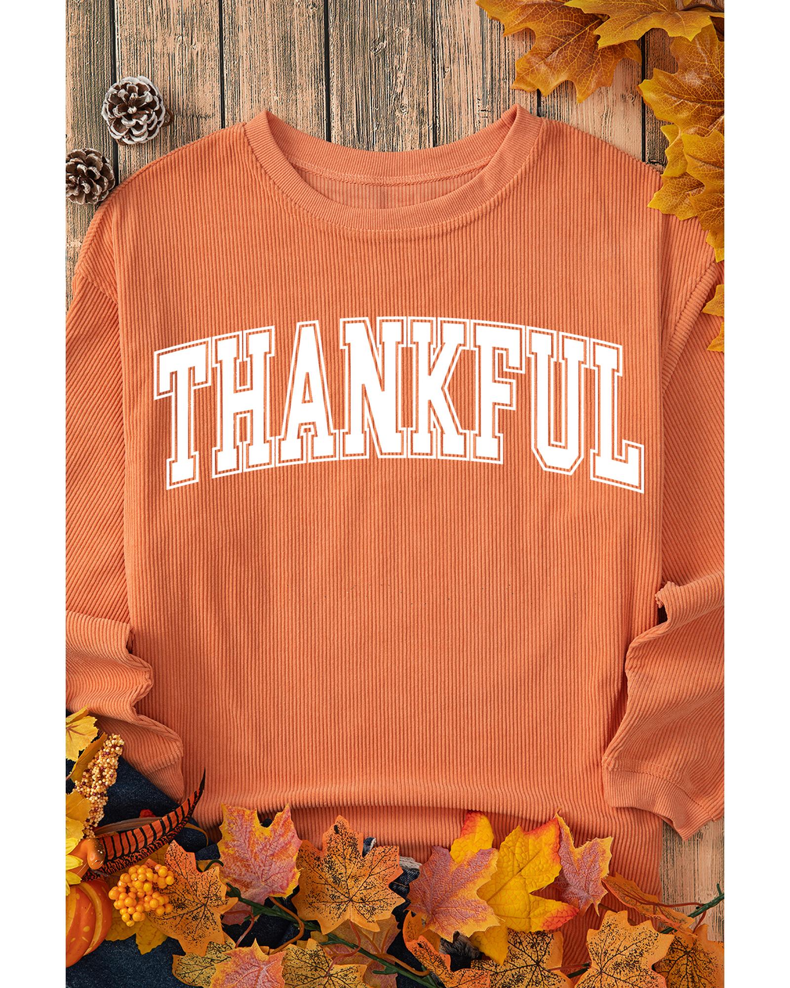 Orange THANKFUL Crew Neck Pullover Sweatshirt - Image 4
