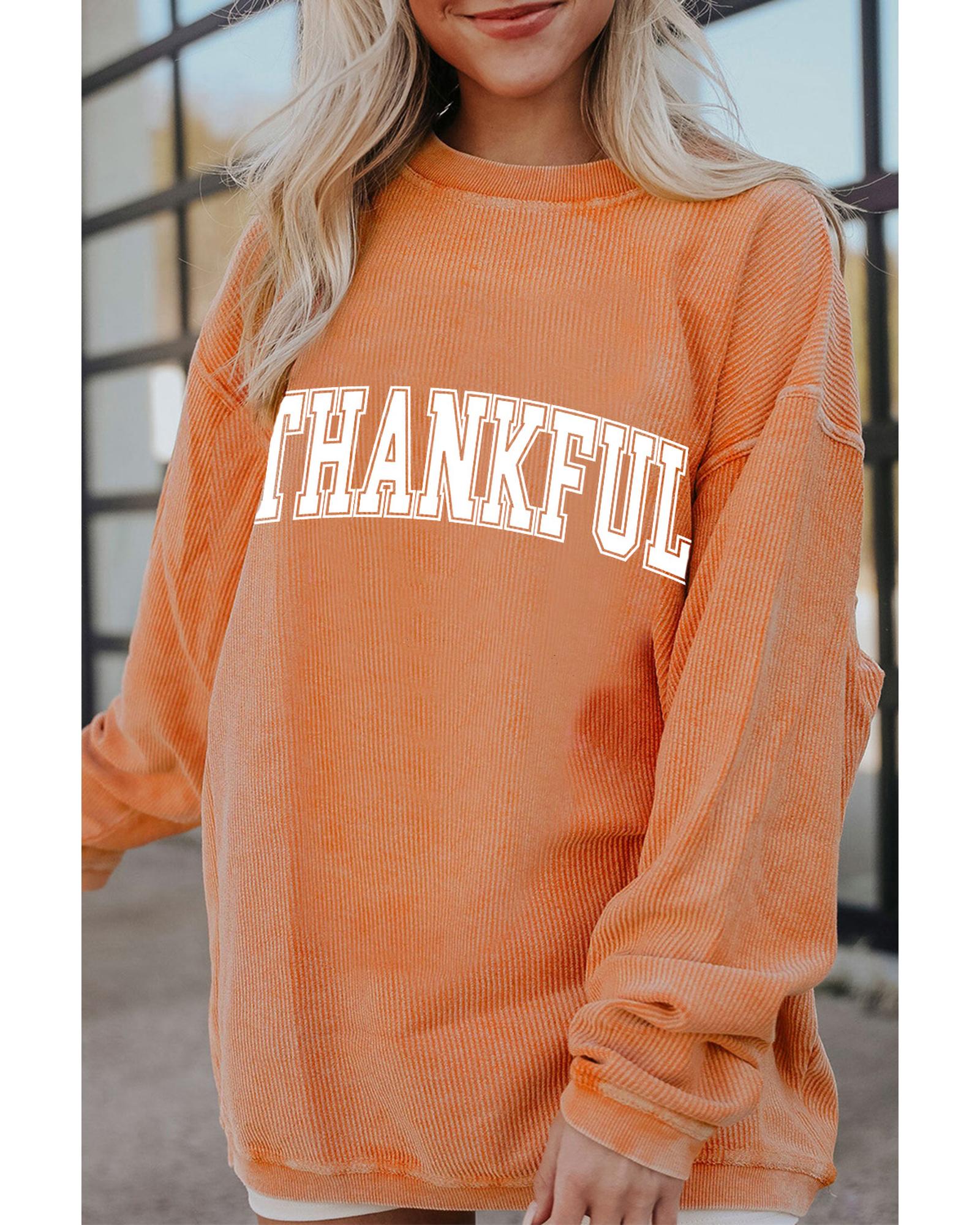 Orange THANKFUL Crew Neck Pullover Sweatshirt - Image 5