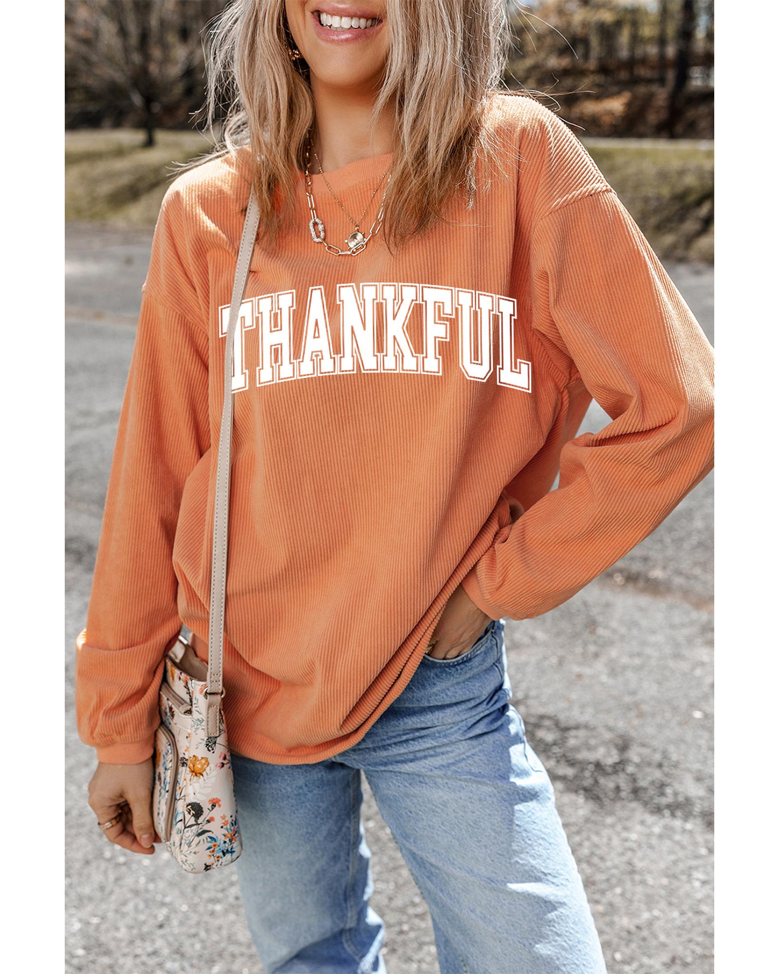 Orange THANKFUL Crew Neck Pullover Sweatshirt - Image 7