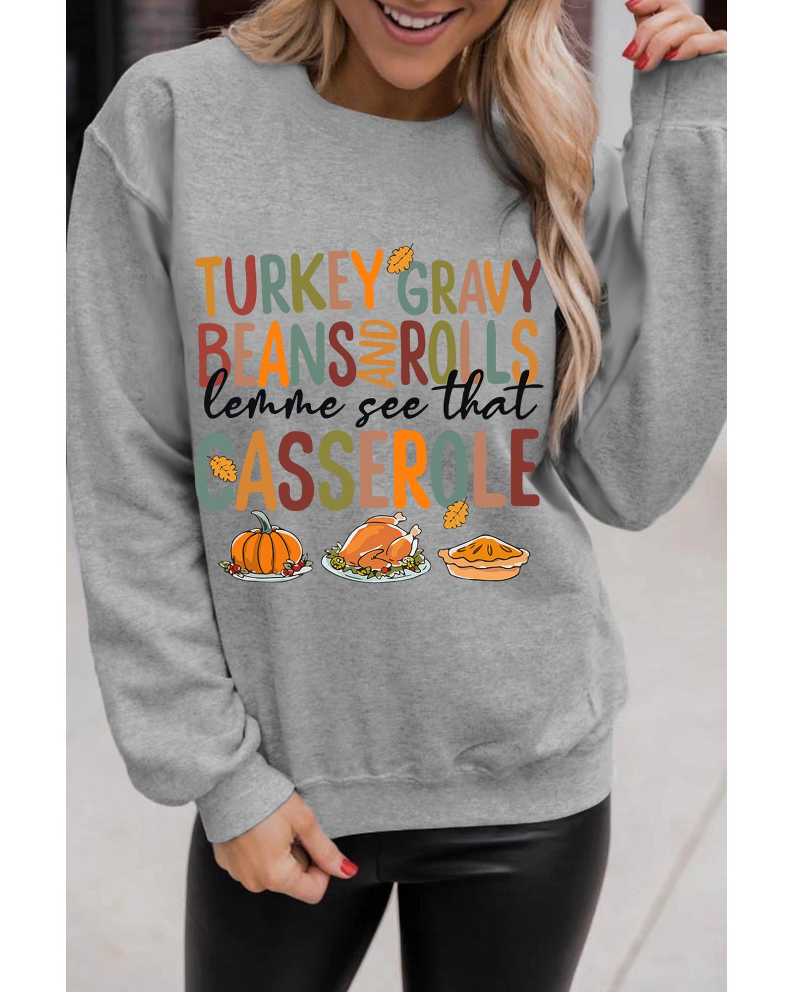 Gray Thanksgiving Slogan Pumpkin Turkey Pie Graphic Sweatshirt - Image 4