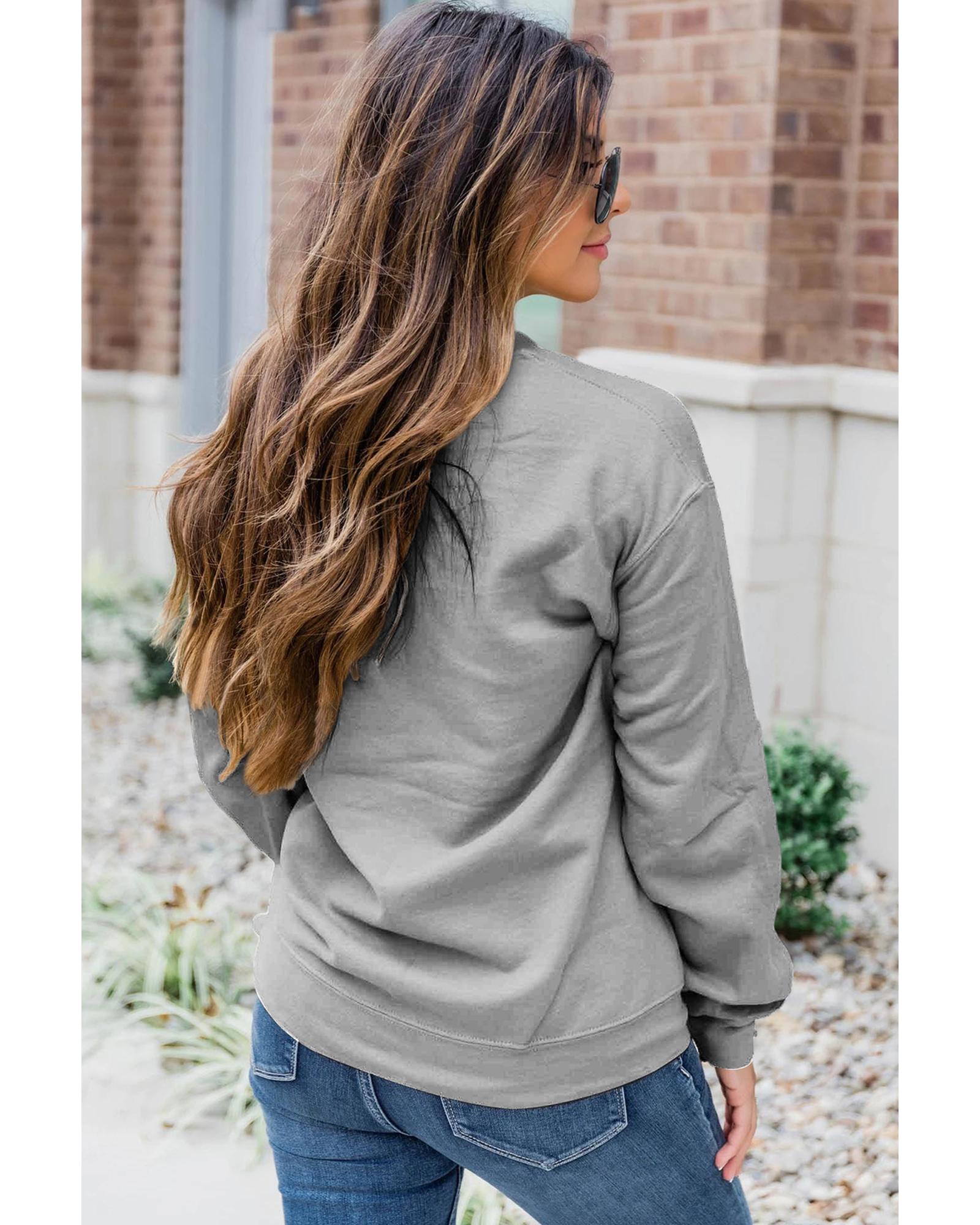 Gray Thanksgiving Slogan Pumpkin Turkey Pie Graphic Sweatshirt - Image 5