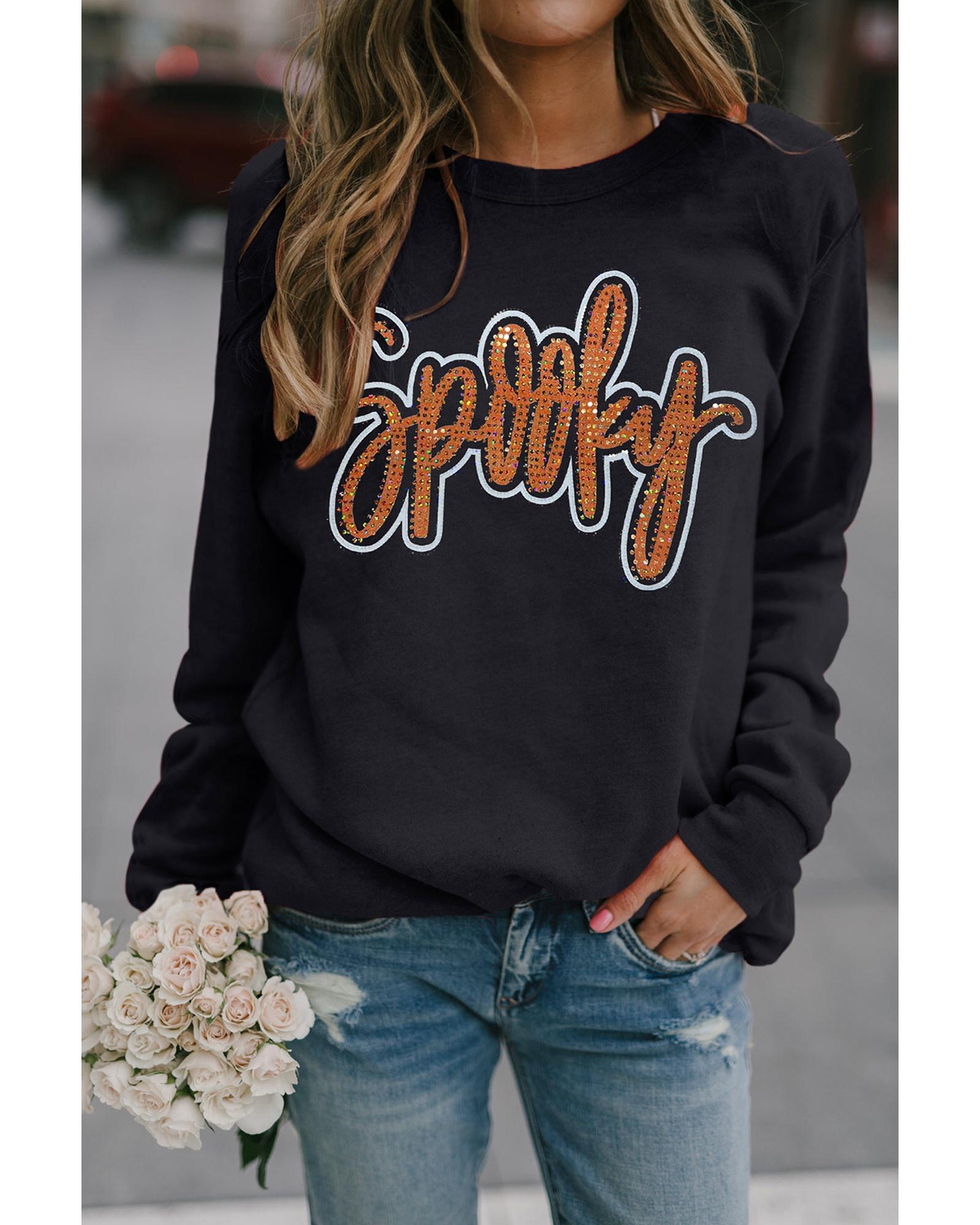 Black Spooky Rhinestone Drop Shoulder Graphic Sweatshirt - Image 6