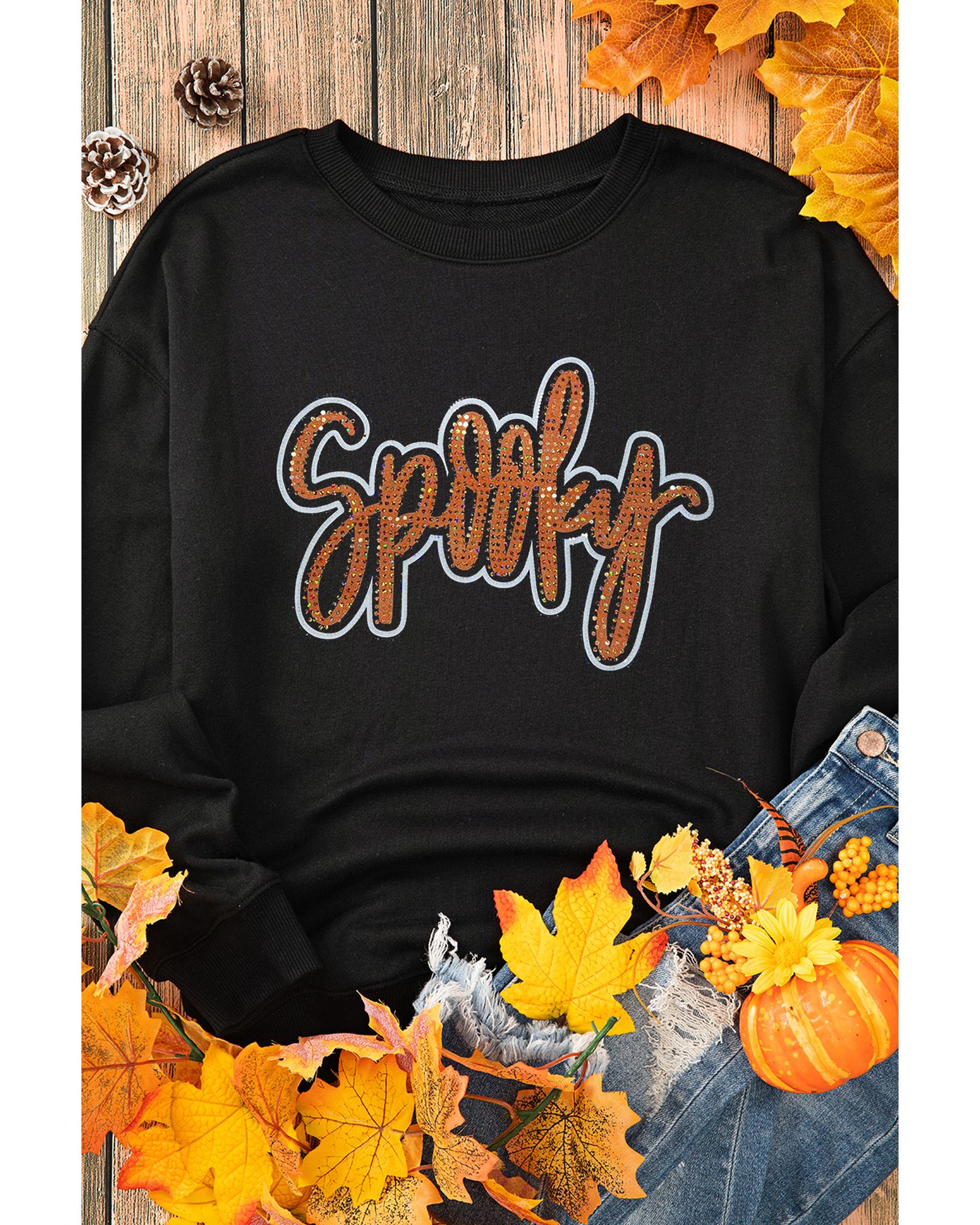 Black Spooky Rhinestone Drop Shoulder Graphic Sweatshirt - Image 8
