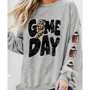 Gray GAME DAY Sequin Rugby Football Drop Shoulder Sweatshirt