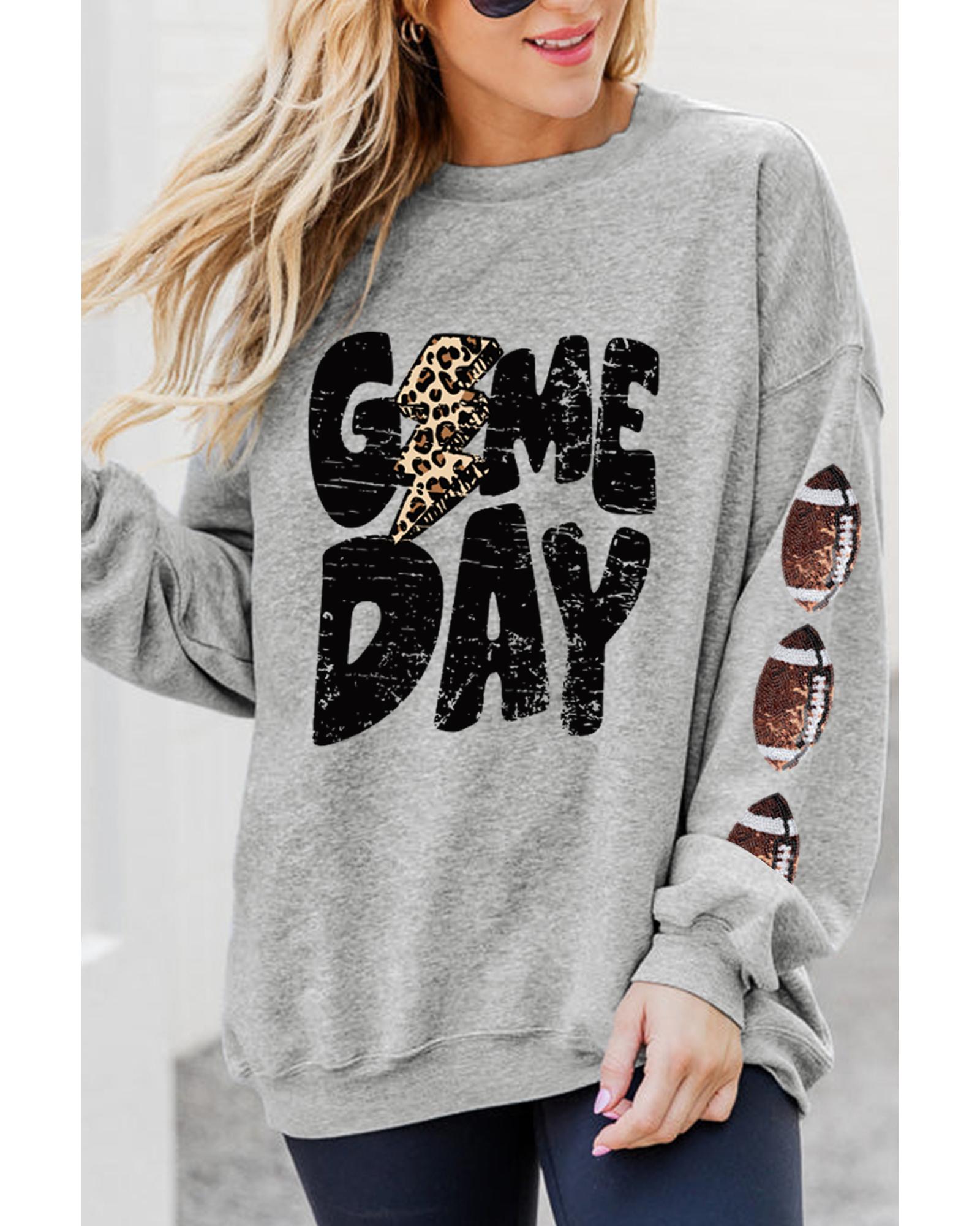 Gray GAME DAY Sequin Rugby Football Drop Shoulder Sweatshirt