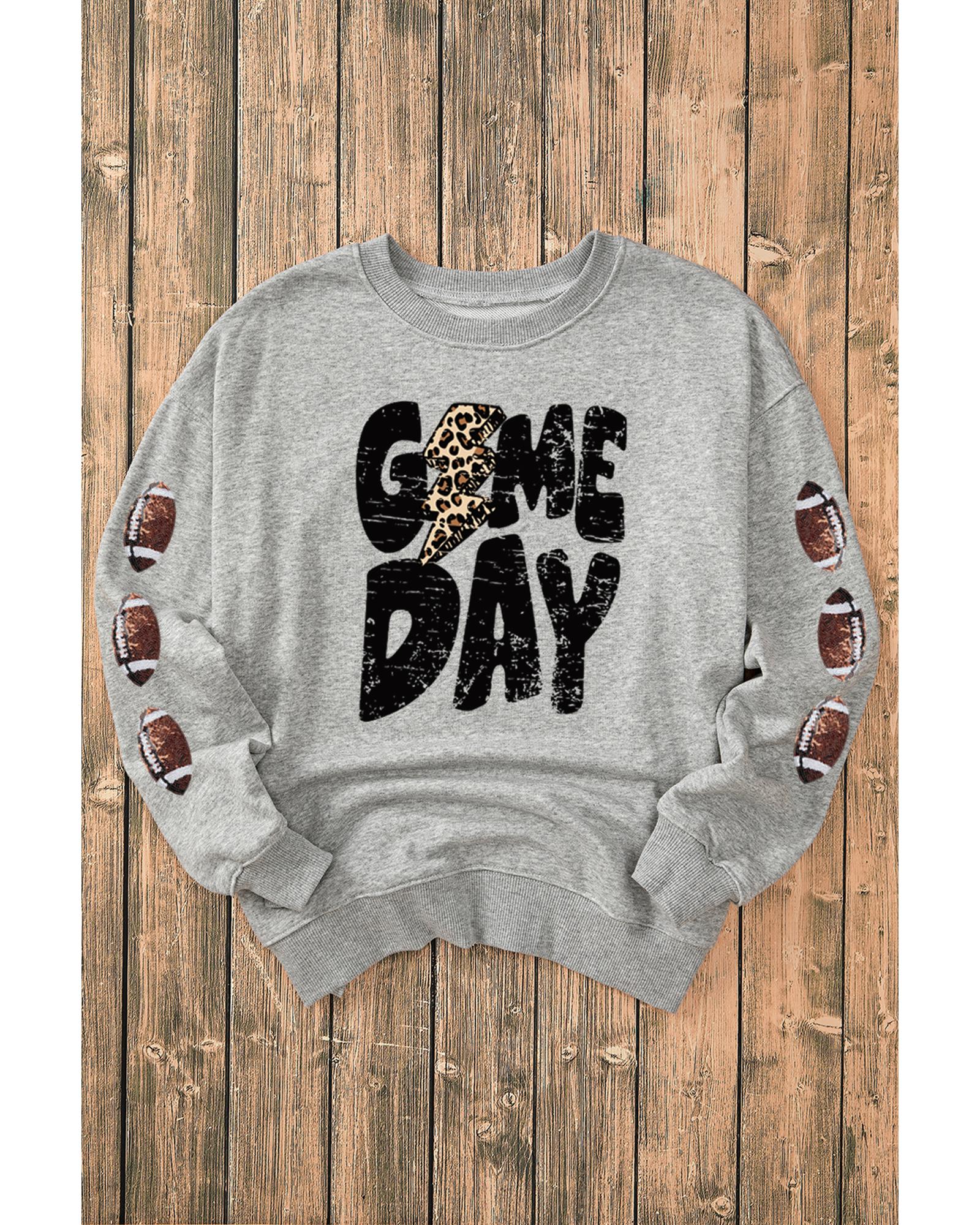 Gray GAME DAY Sequin Rugby Football Drop Shoulder Sweatshirt - Image 4