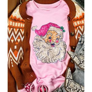 Pink Bold Christmas Claus Graphic Drop Shoulder Sweatshirt