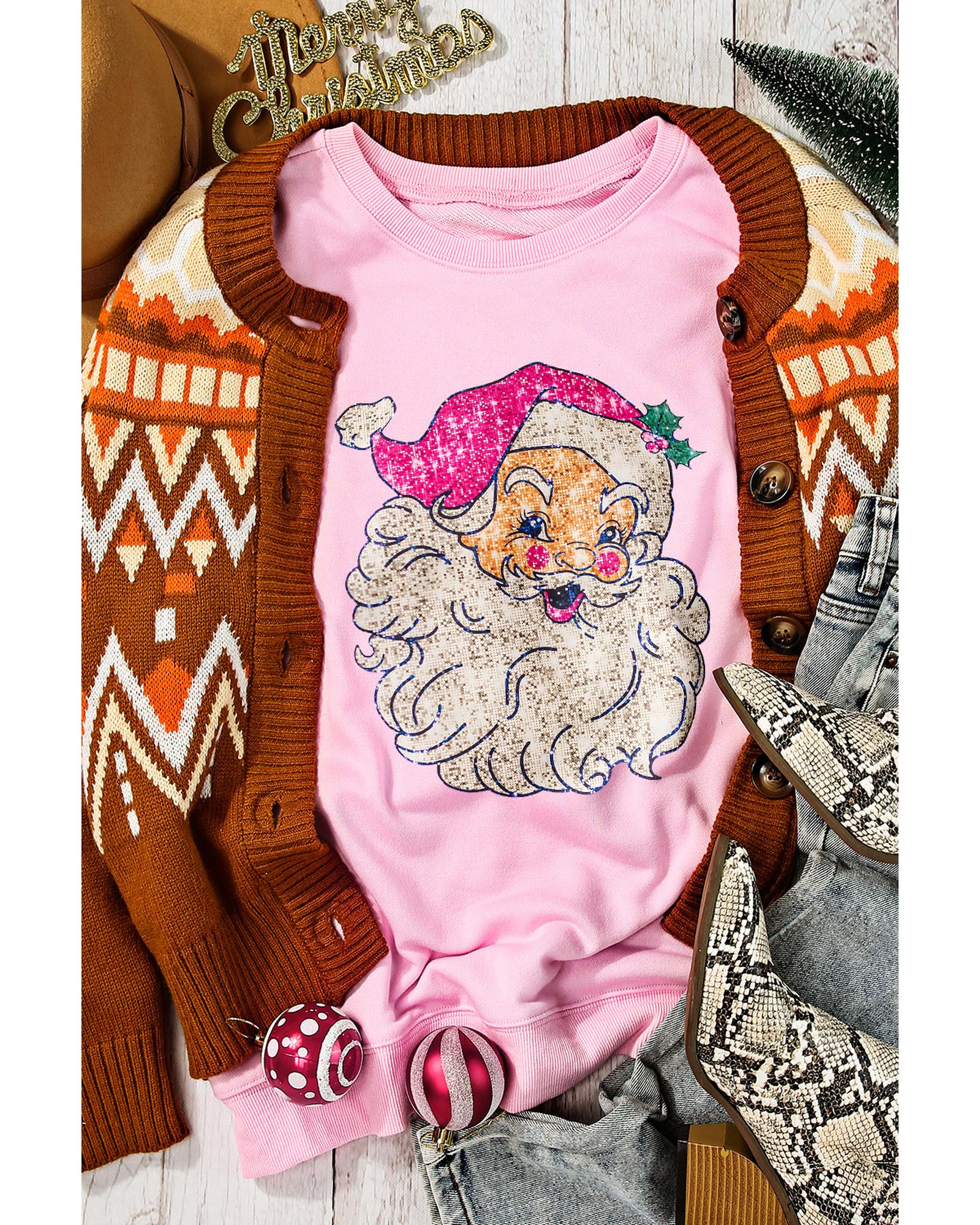Pink Bold Christmas Claus Graphic Drop Shoulder Sweatshirt