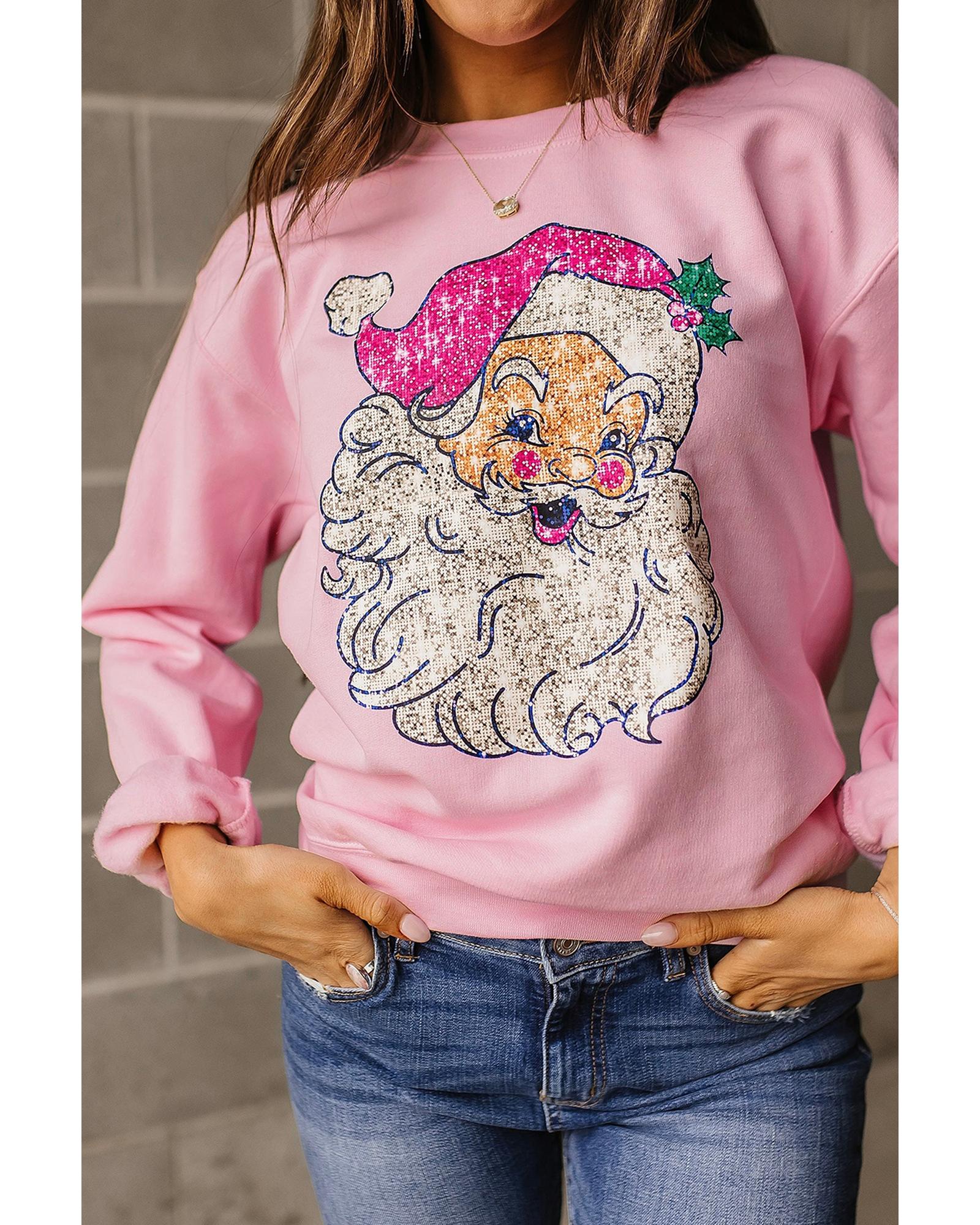Pink Bold Christmas Claus Graphic Drop Shoulder Sweatshirt - Image 2