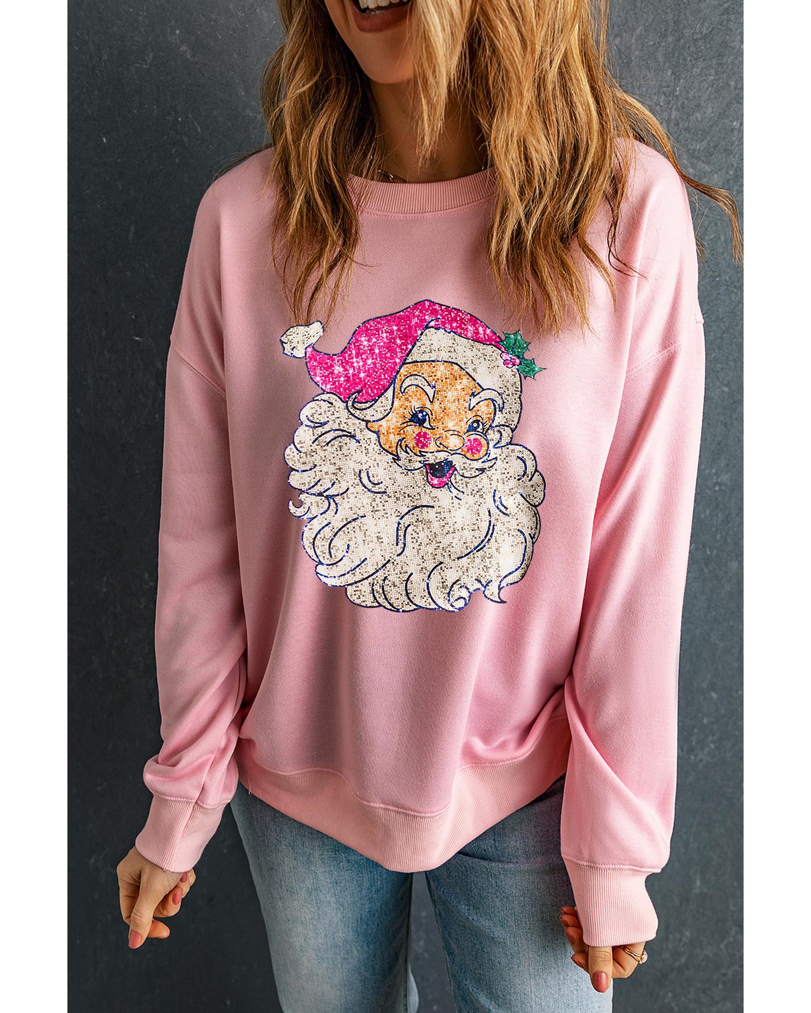 Pink Bold Christmas Claus Graphic Drop Shoulder Sweatshirt - Image 3