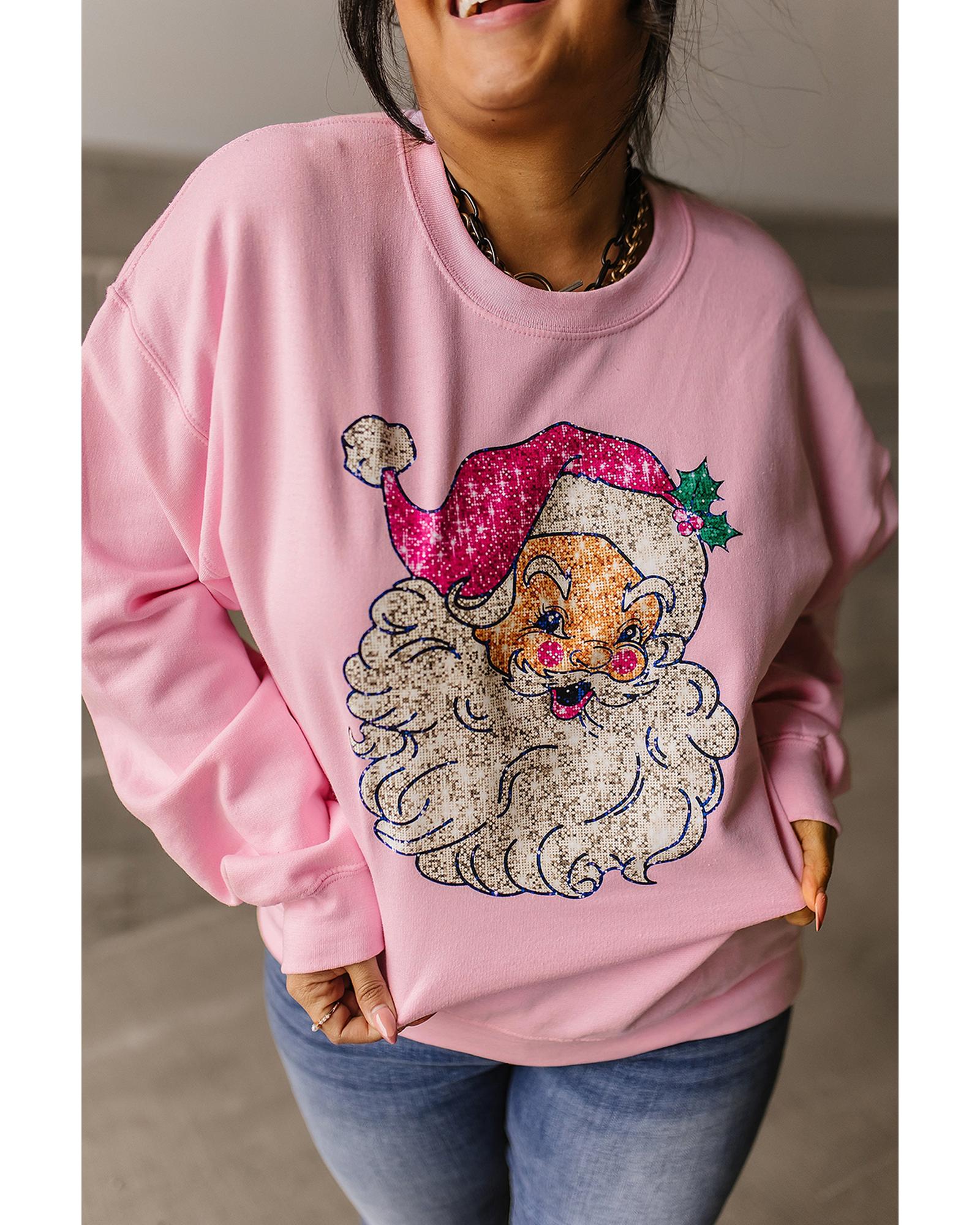 Pink Bold Christmas Claus Graphic Drop Shoulder Sweatshirt - Image 4
