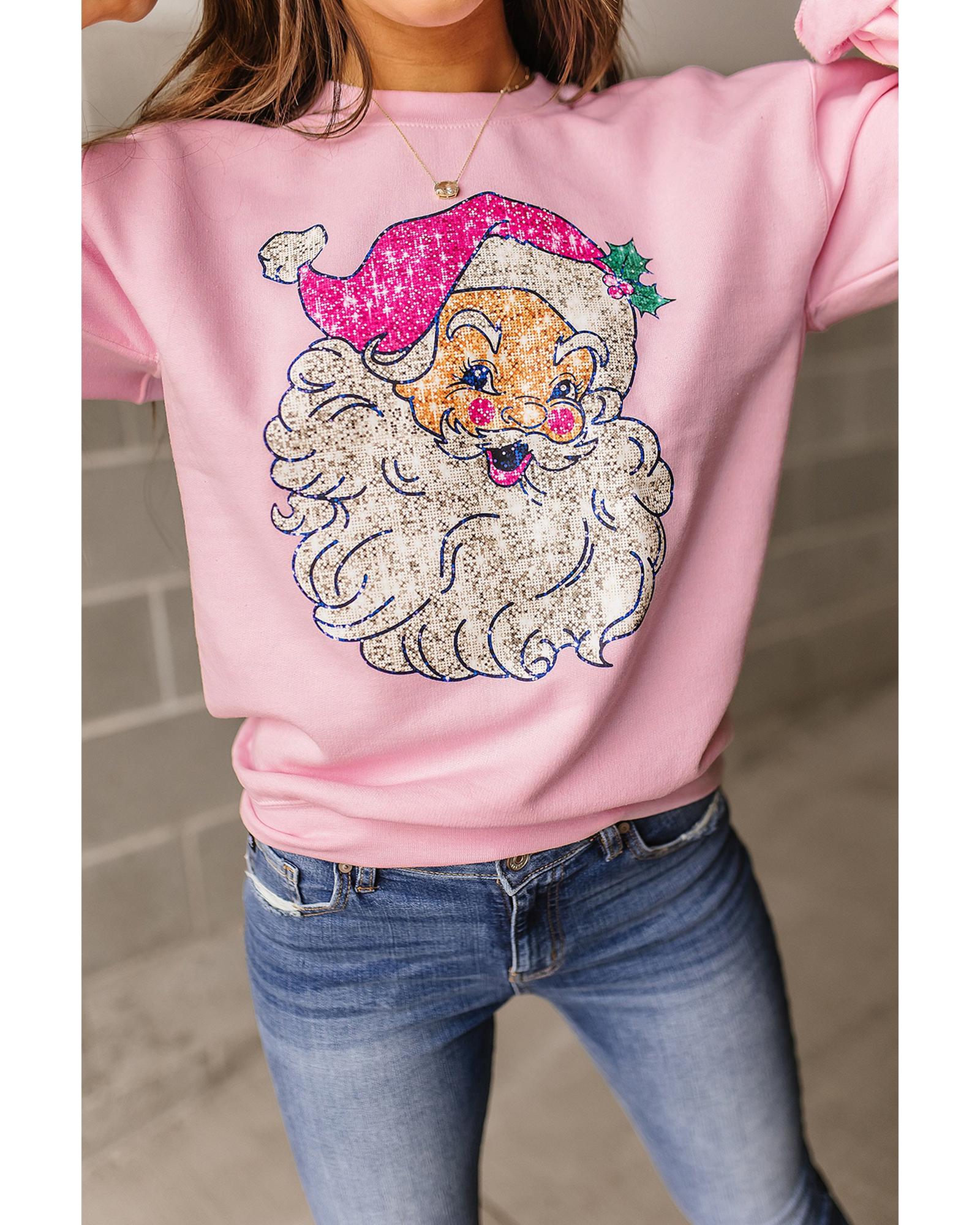 Pink Bold Christmas Claus Graphic Drop Shoulder Sweatshirt - Image 5