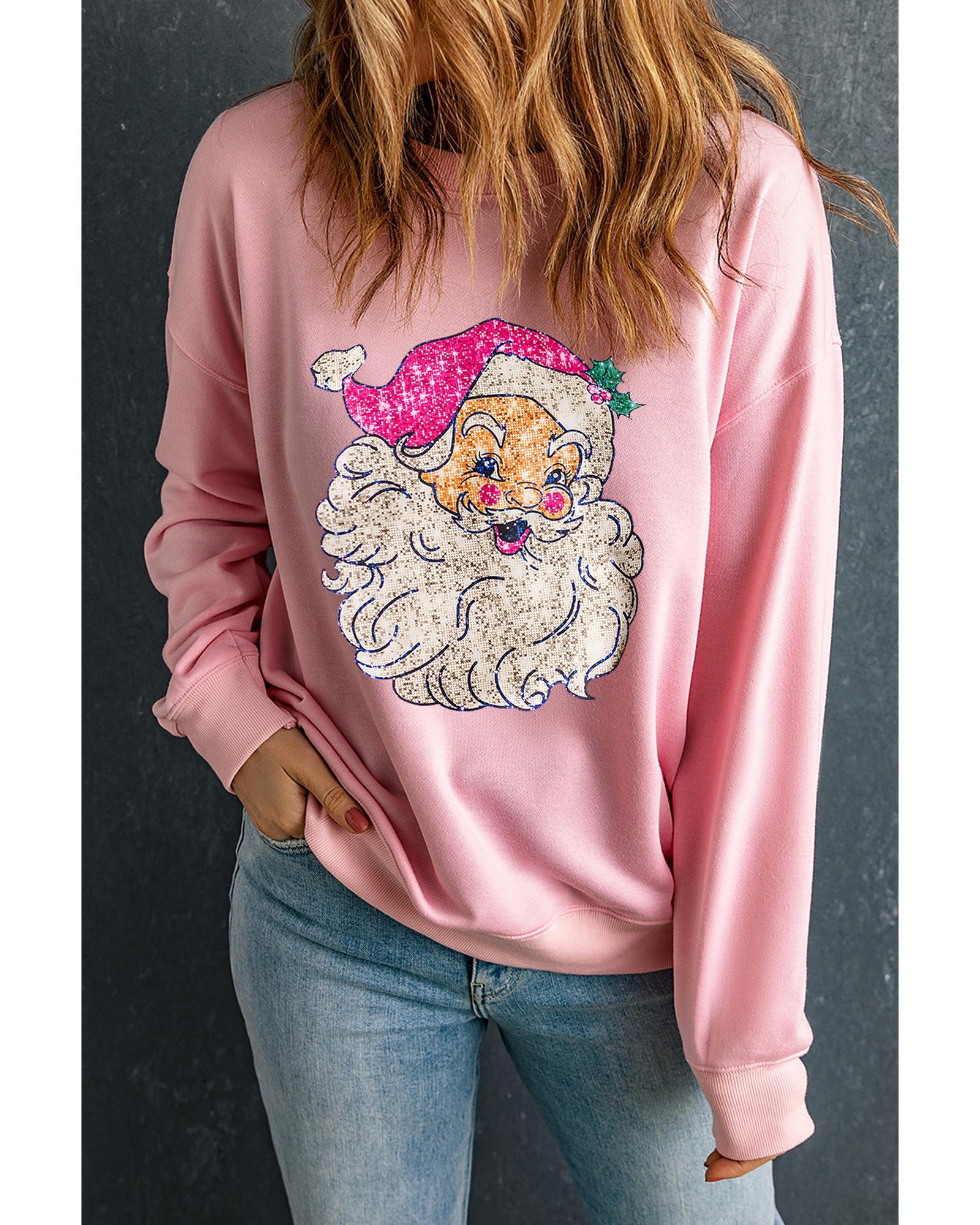 Pink Bold Christmas Claus Graphic Drop Shoulder Sweatshirt - Image 6
