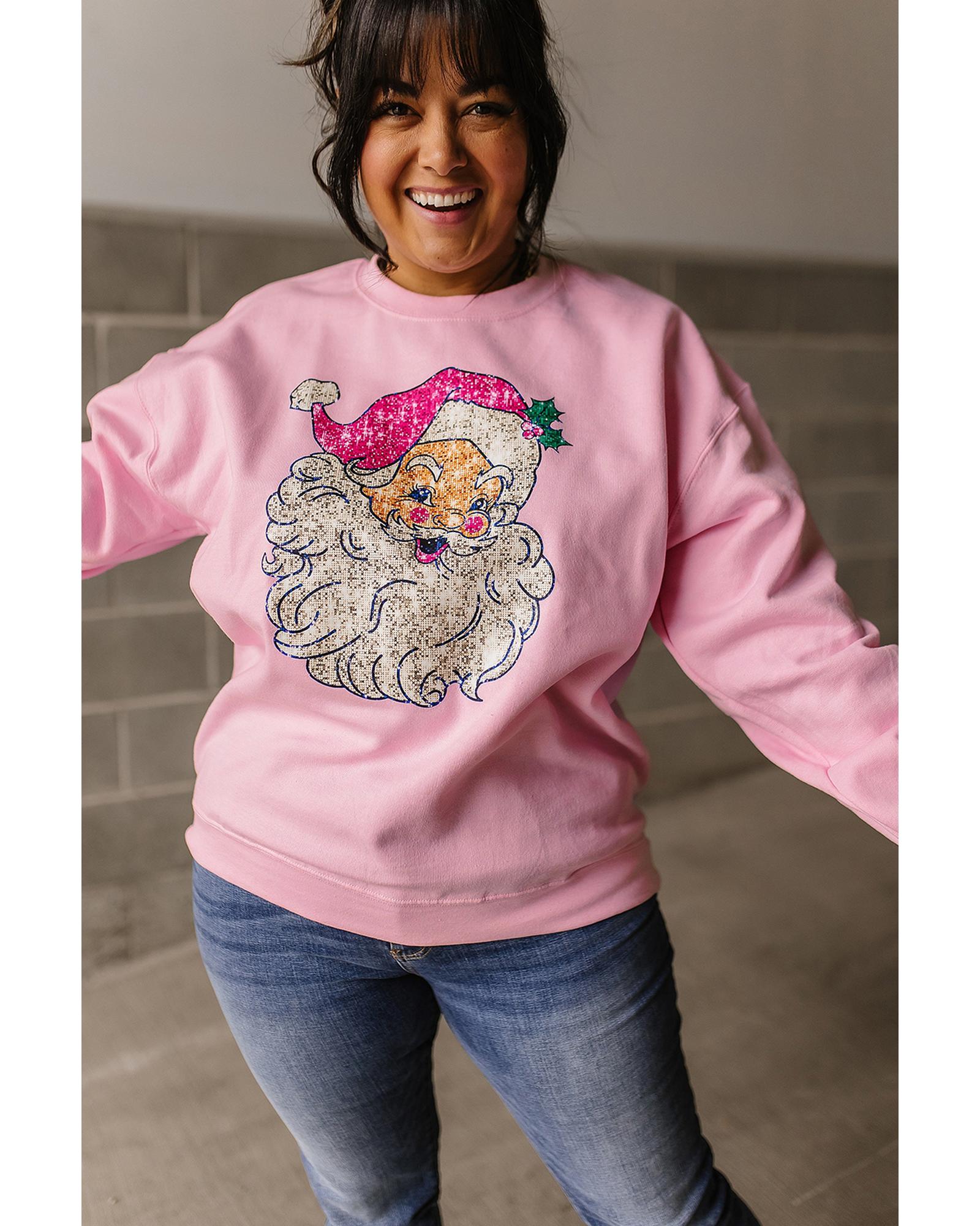 Pink Bold Christmas Claus Graphic Drop Shoulder Sweatshirt - Image 8