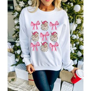 Beige Santa Claus Bowknot Pattern Christmas Sweatshirt