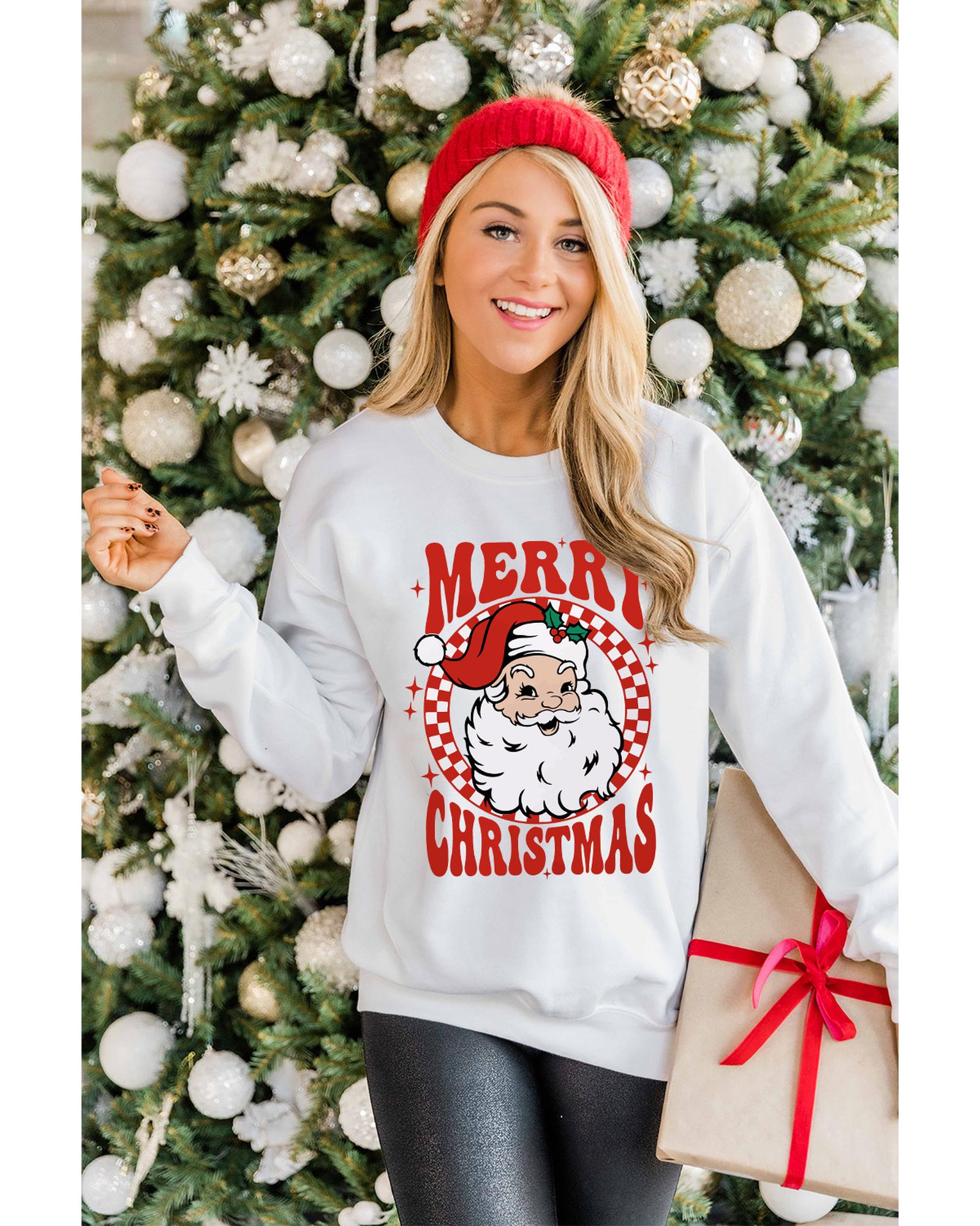 Beige MERRY CHRISTMAS Christmas Claus Graphic Drop Shoulder Sweatshirt - Image 2