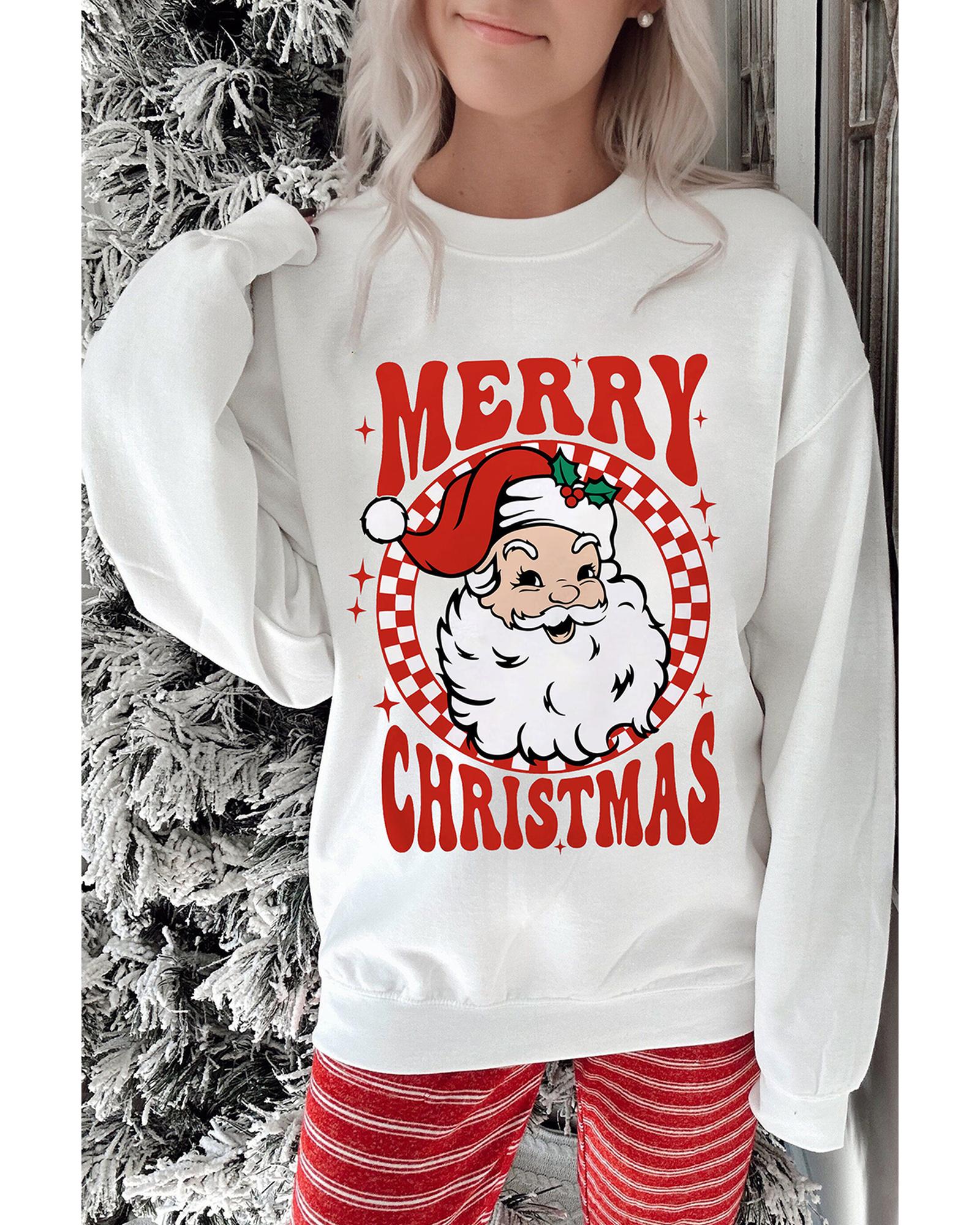 Beige MERRY CHRISTMAS Christmas Claus Graphic Drop Shoulder Sweatshirt - Image 4