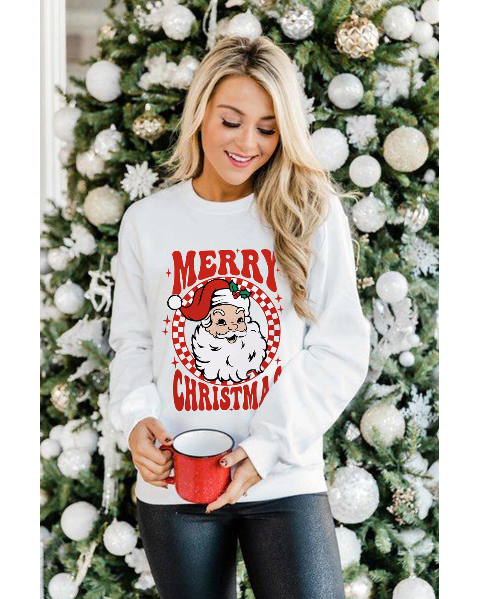 Beige MERRY CHRISTMAS Christmas Claus Graphic Drop Shoulder Sweatshirt - Image 6