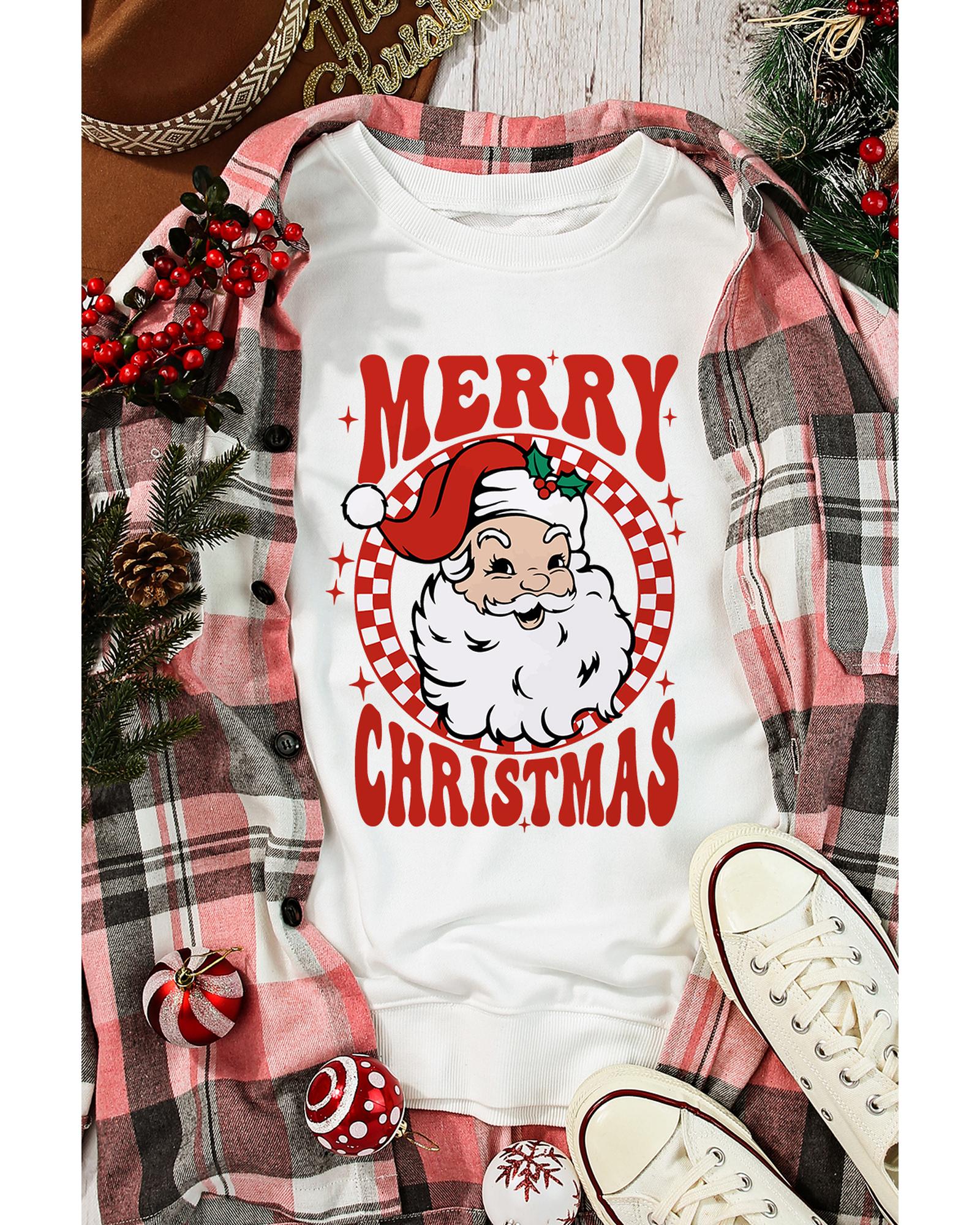 Beige MERRY CHRISTMAS Christmas Claus Graphic Drop Shoulder Sweatshirt - Image 7