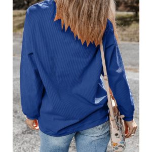 Dark Blue GAME DAY Glitter Detail Ribbed Drop Shoulder Sweatshirt