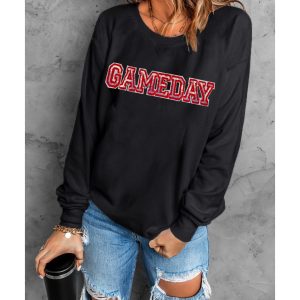 Black Sequined GAME DAY Rugby Football Season Sweatshirt