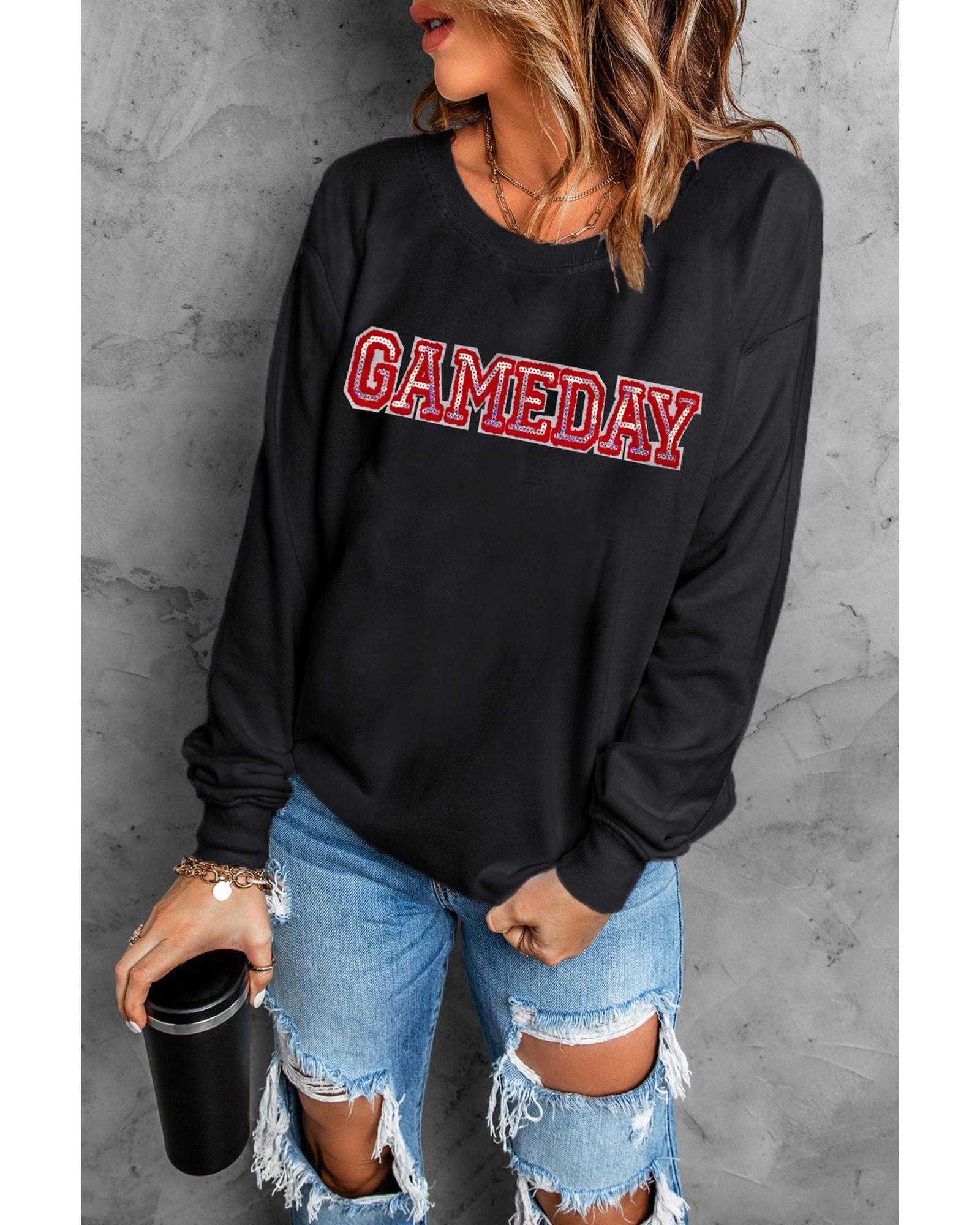 Black Sequined GAME DAY Rugby Football Season Sweatshirt
