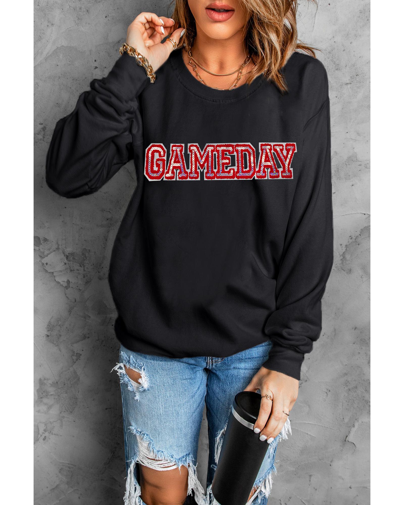 Black Sequined GAME DAY Rugby Football Season Sweatshirt - Image 2