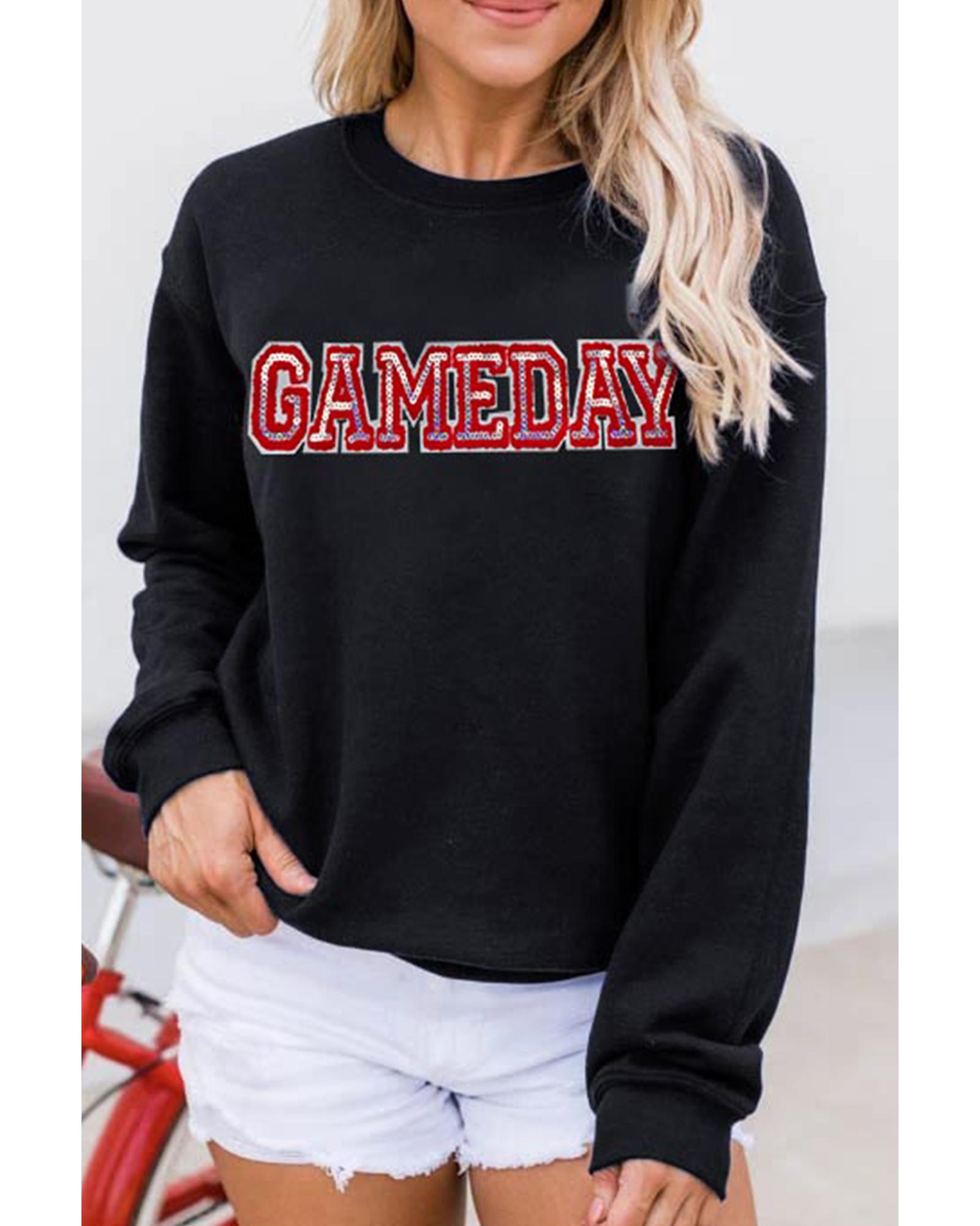 Black Sequined GAME DAY Rugby Football Season Sweatshirt - Image 3