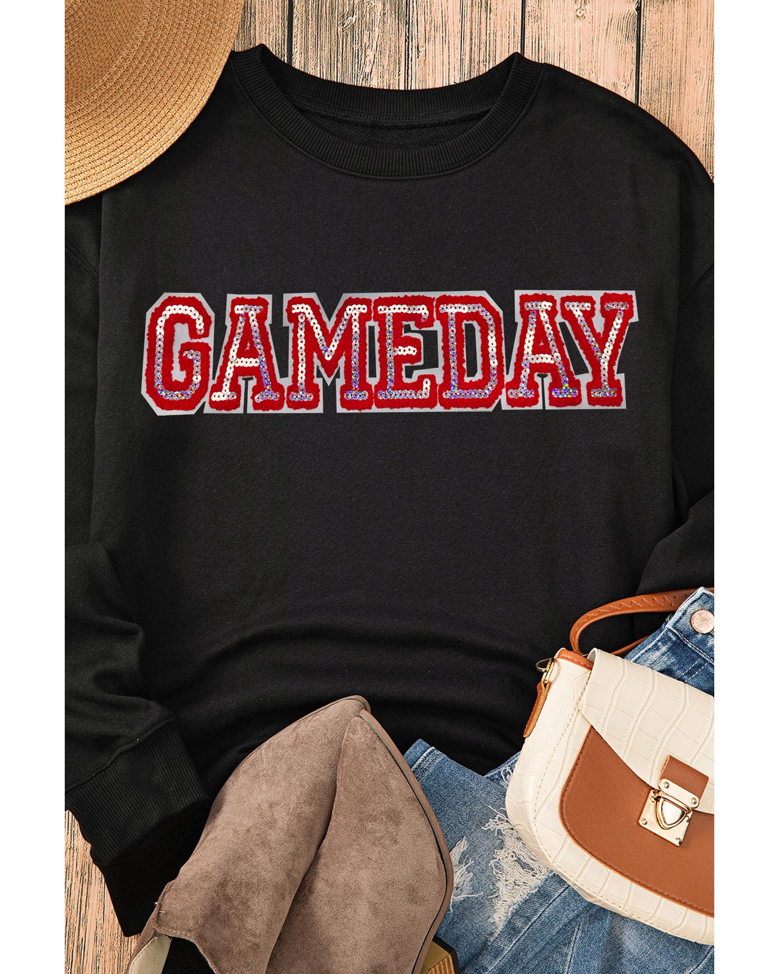Black Sequined GAME DAY Rugby Football Season Sweatshirt - Image 4