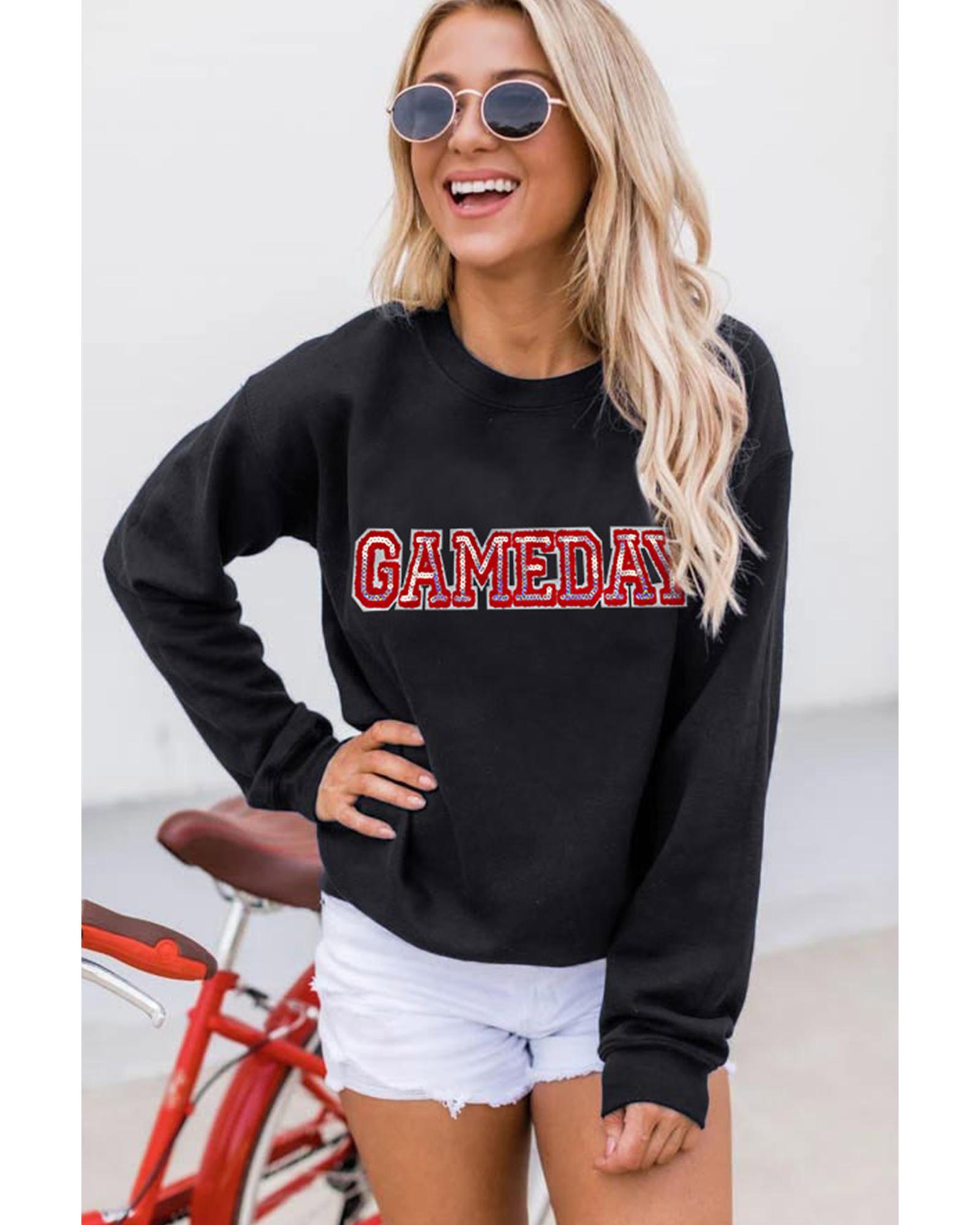 Black Sequined GAME DAY Rugby Football Season Sweatshirt - Image 5