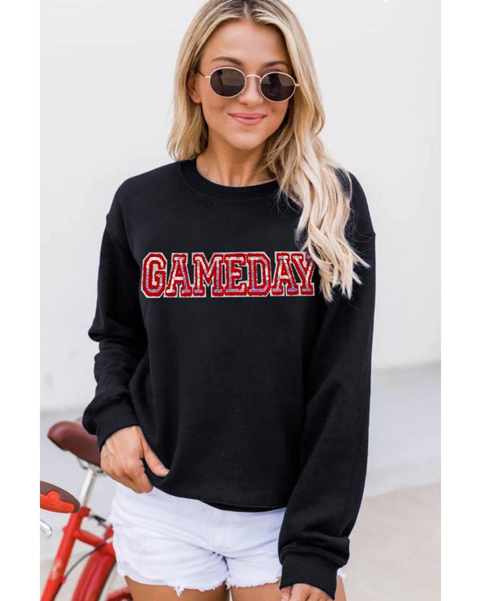 Black Sequined GAME DAY Rugby Football Season Sweatshirt - Image 7