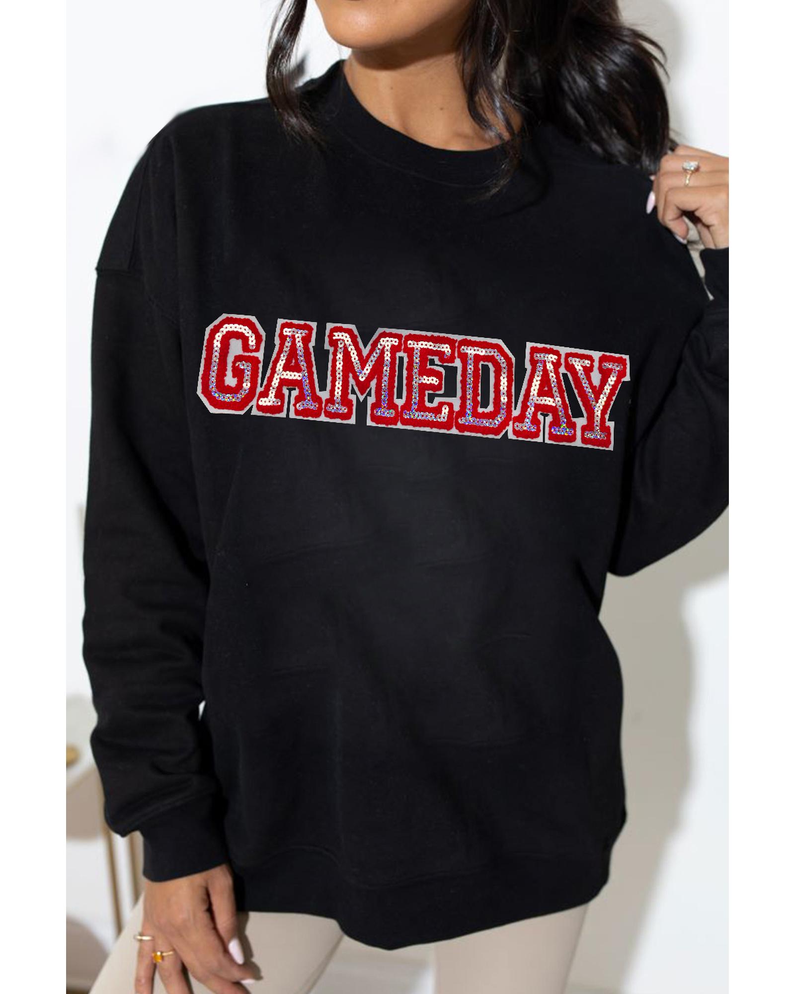 Black Sequined GAME DAY Rugby Football Season Sweatshirt - Image 8