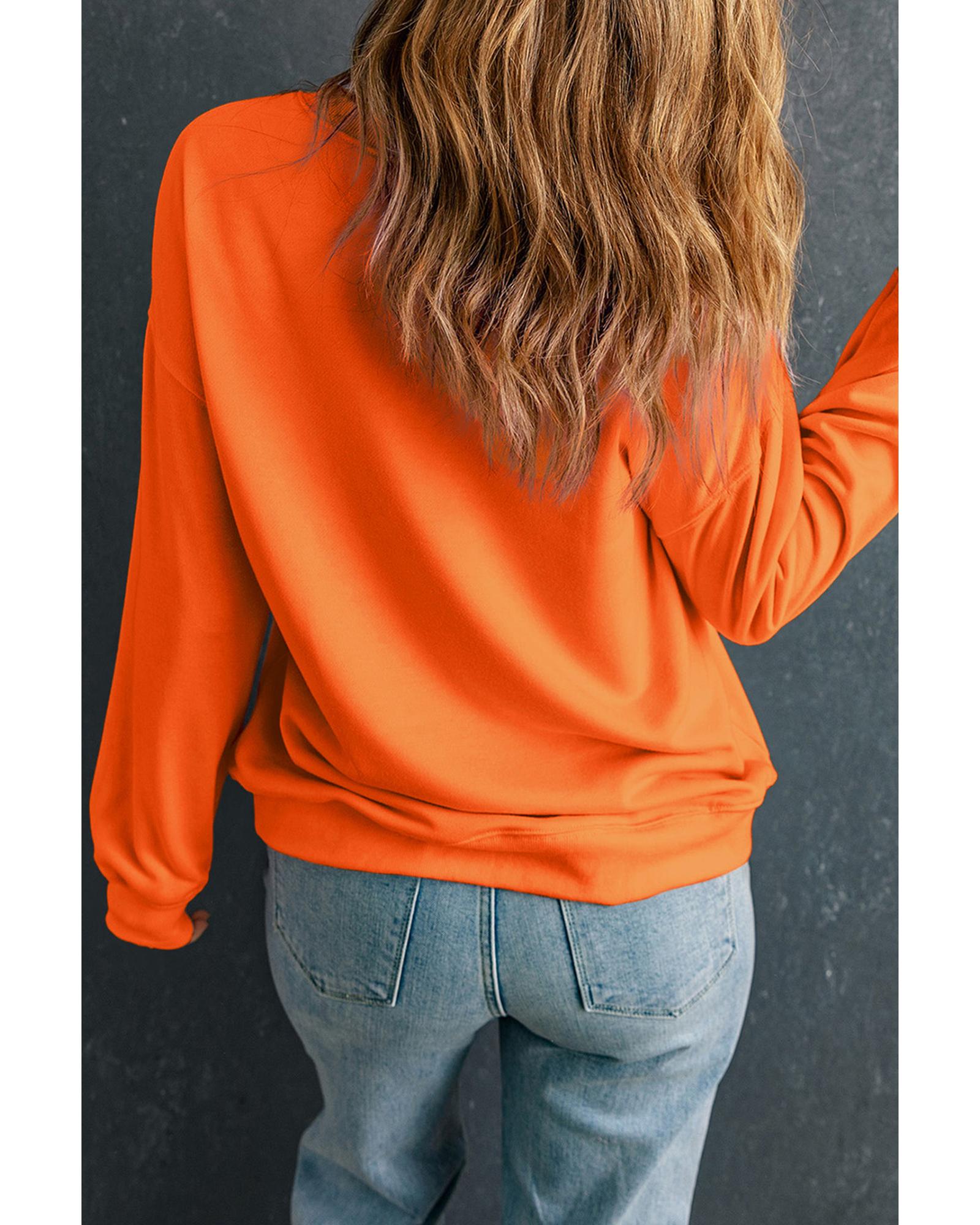 Orange Rhinestone game day Pattern Drop Shoulder Sweatshirt - Image 2