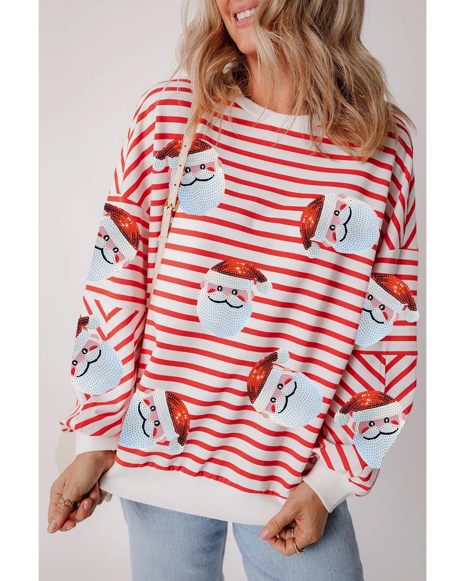 Orange Stripe Striped Sequin Santa Claus Pattern Christmas Pullover Sweatshirt