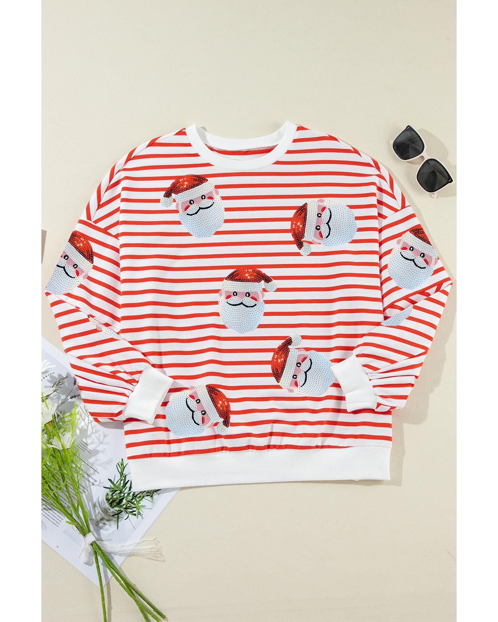 Orange Stripe Striped Sequin Santa Claus Pattern Christmas Pullover Sweatshirt - Image 4