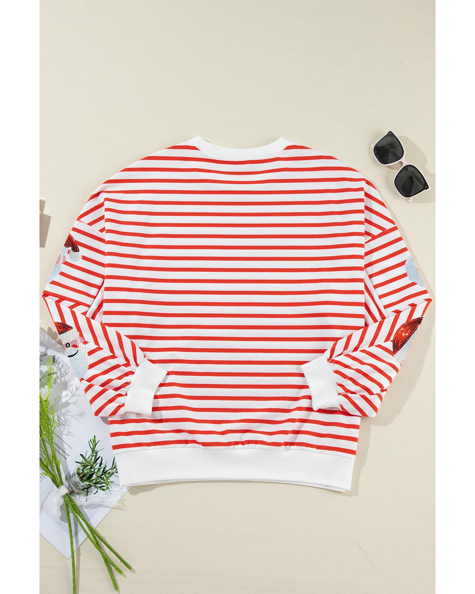 Orange Stripe Striped Sequin Santa Claus Pattern Christmas Pullover Sweatshirt - Image 6