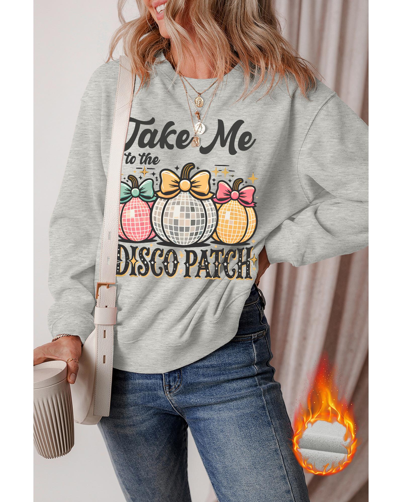 Gray Disco Ball Bowknot Pumpkin Graphic Crewneck Sweatshirt - Image 2