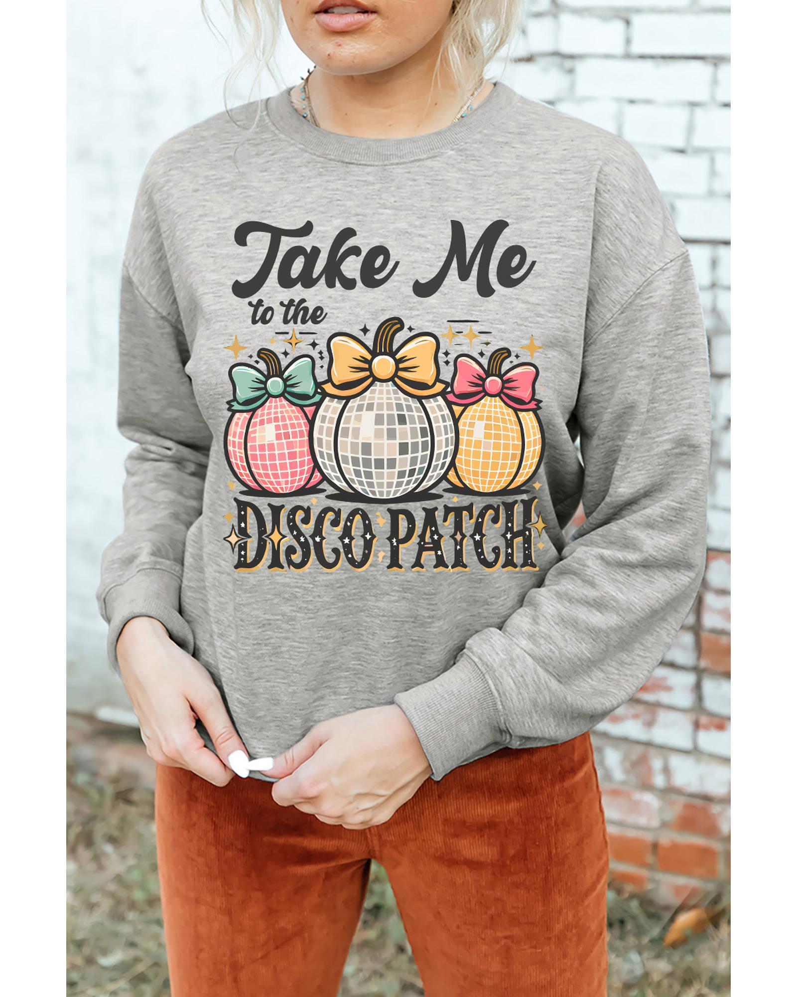 Gray Disco Ball Bowknot Pumpkin Graphic Crewneck Sweatshirt - Image 3