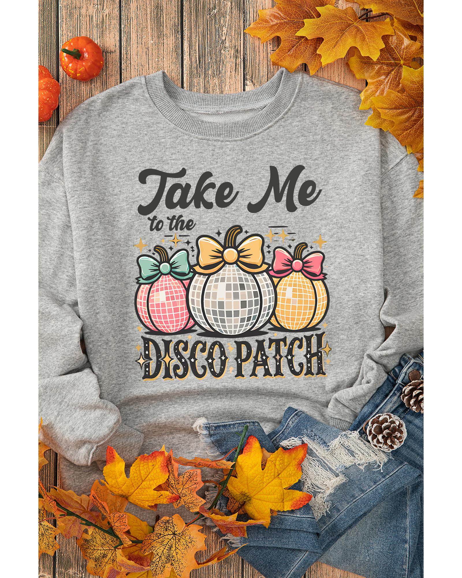 Gray Disco Ball Bowknot Pumpkin Graphic Crewneck Sweatshirt - Image 4