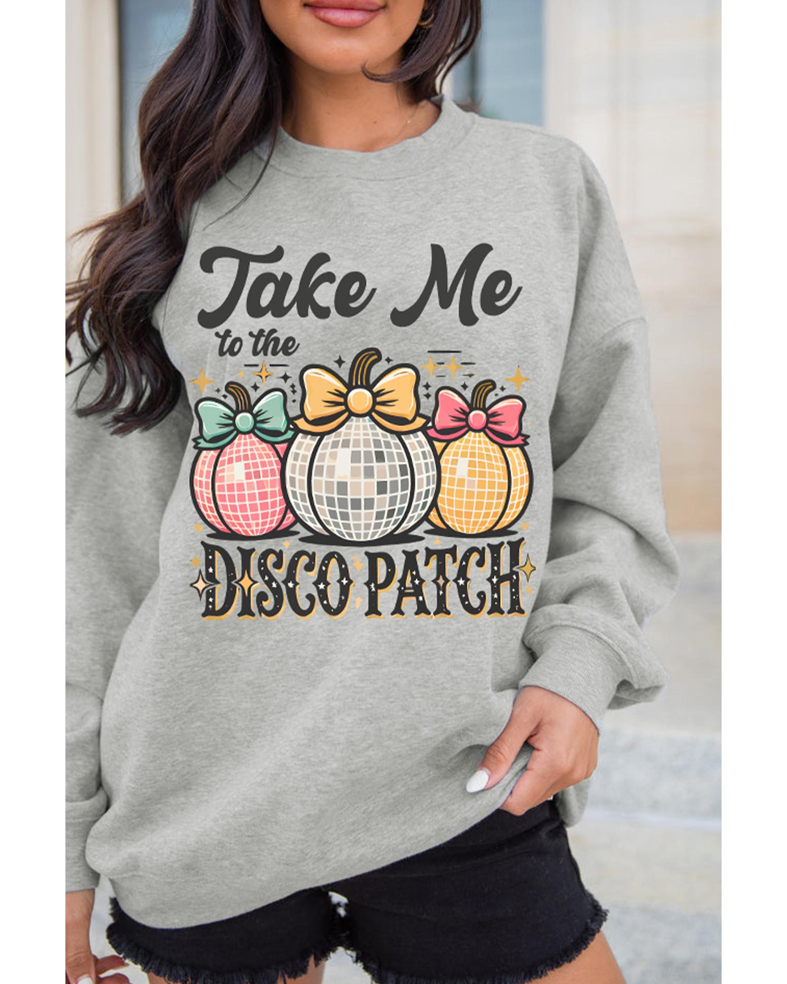 Gray Disco Ball Bowknot Pumpkin Graphic Crewneck Sweatshirt - Image 5