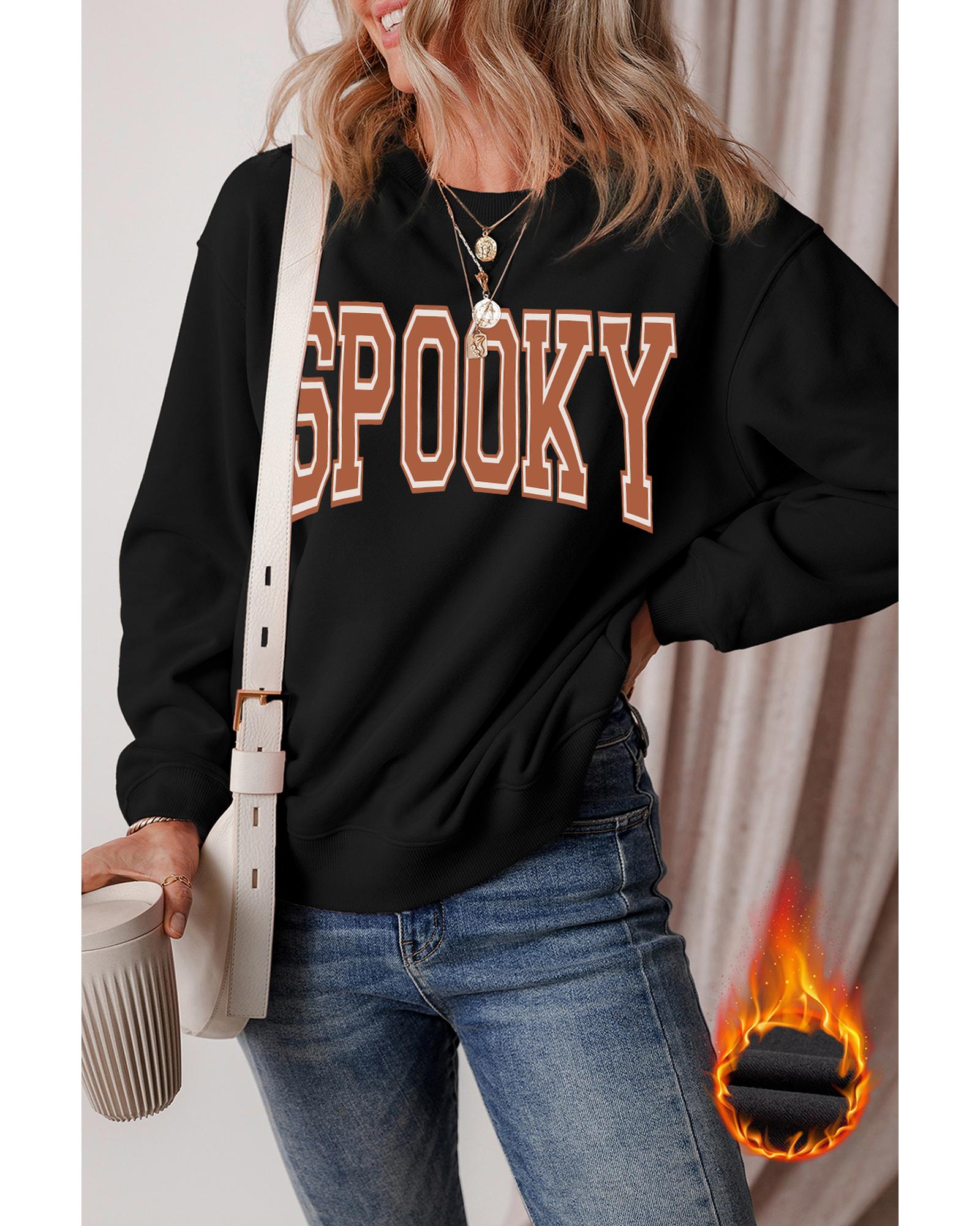 Black SPOOKY Graphic Drop Shoulder Halloween Pullover Sweatshirt - Image 3
