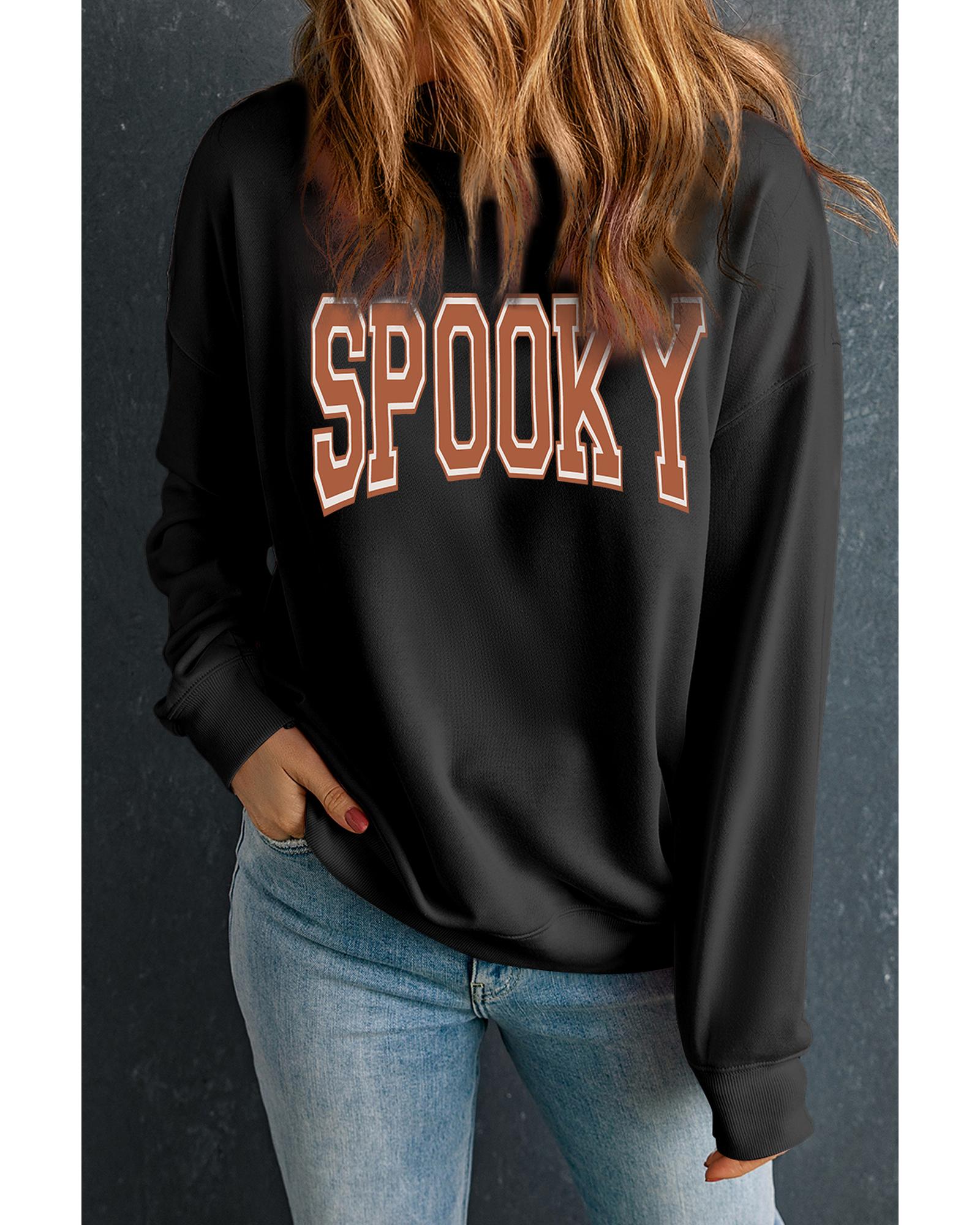 Black SPOOKY Graphic Drop Shoulder Halloween Pullover Sweatshirt - Image 4