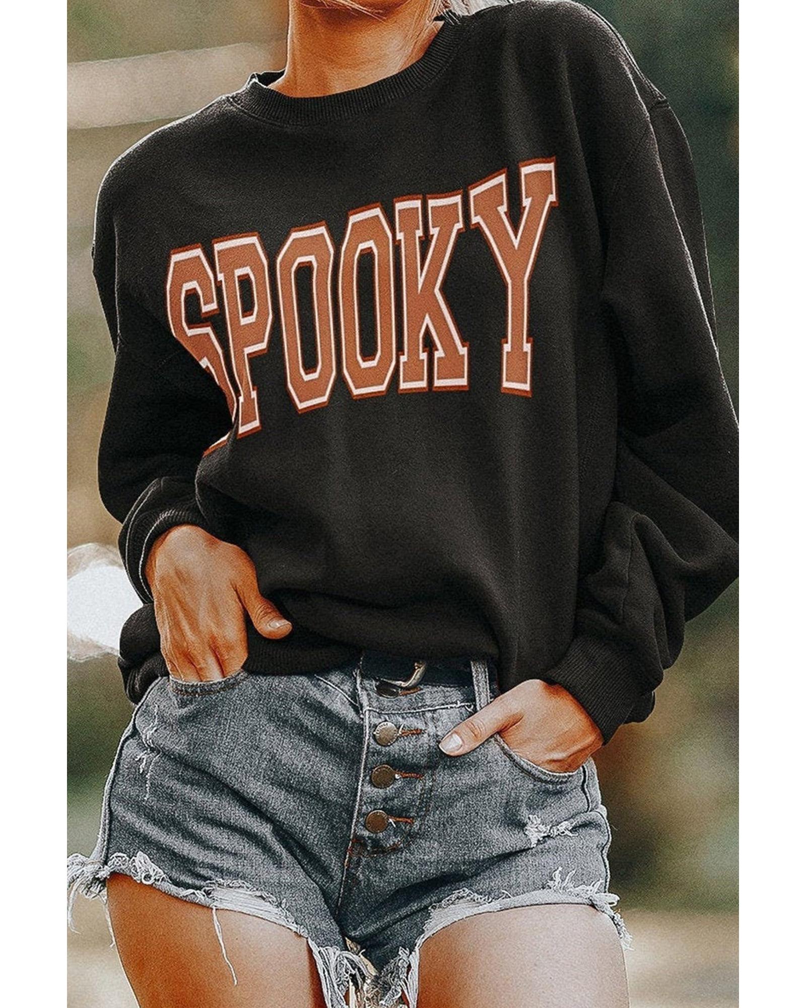 Black SPOOKY Graphic Drop Shoulder Halloween Pullover Sweatshirt - Image 5