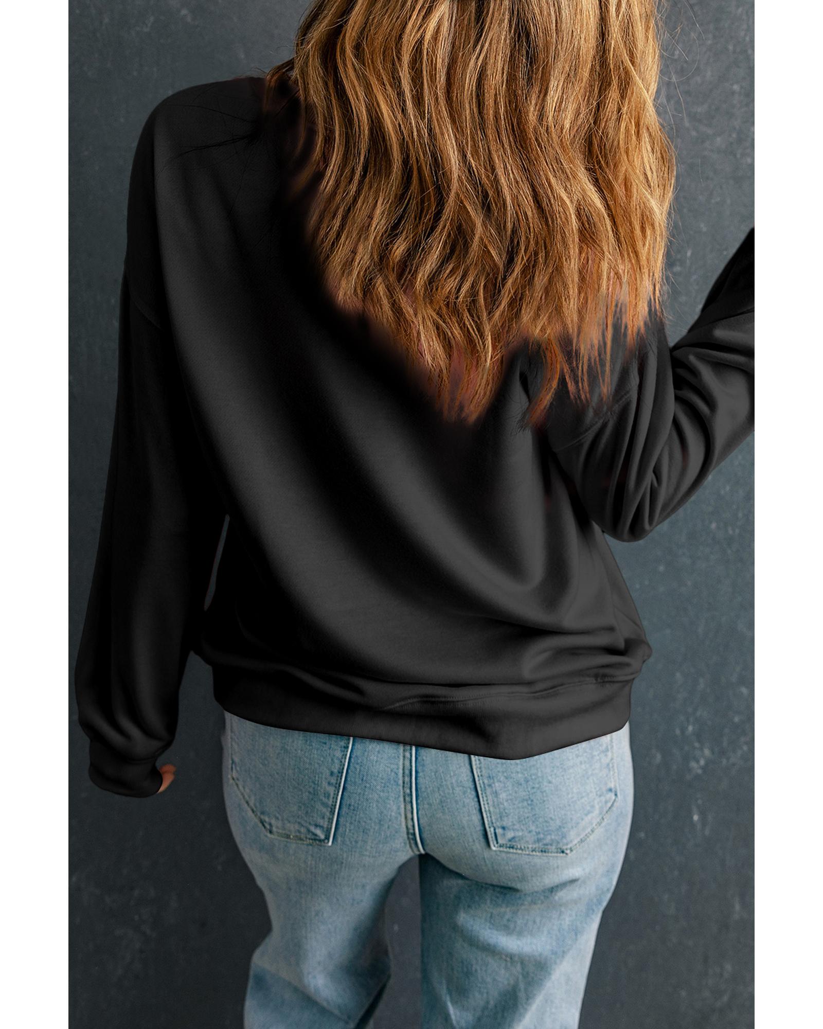 Black SPOOKY Graphic Drop Shoulder Halloween Pullover Sweatshirt - Image 6