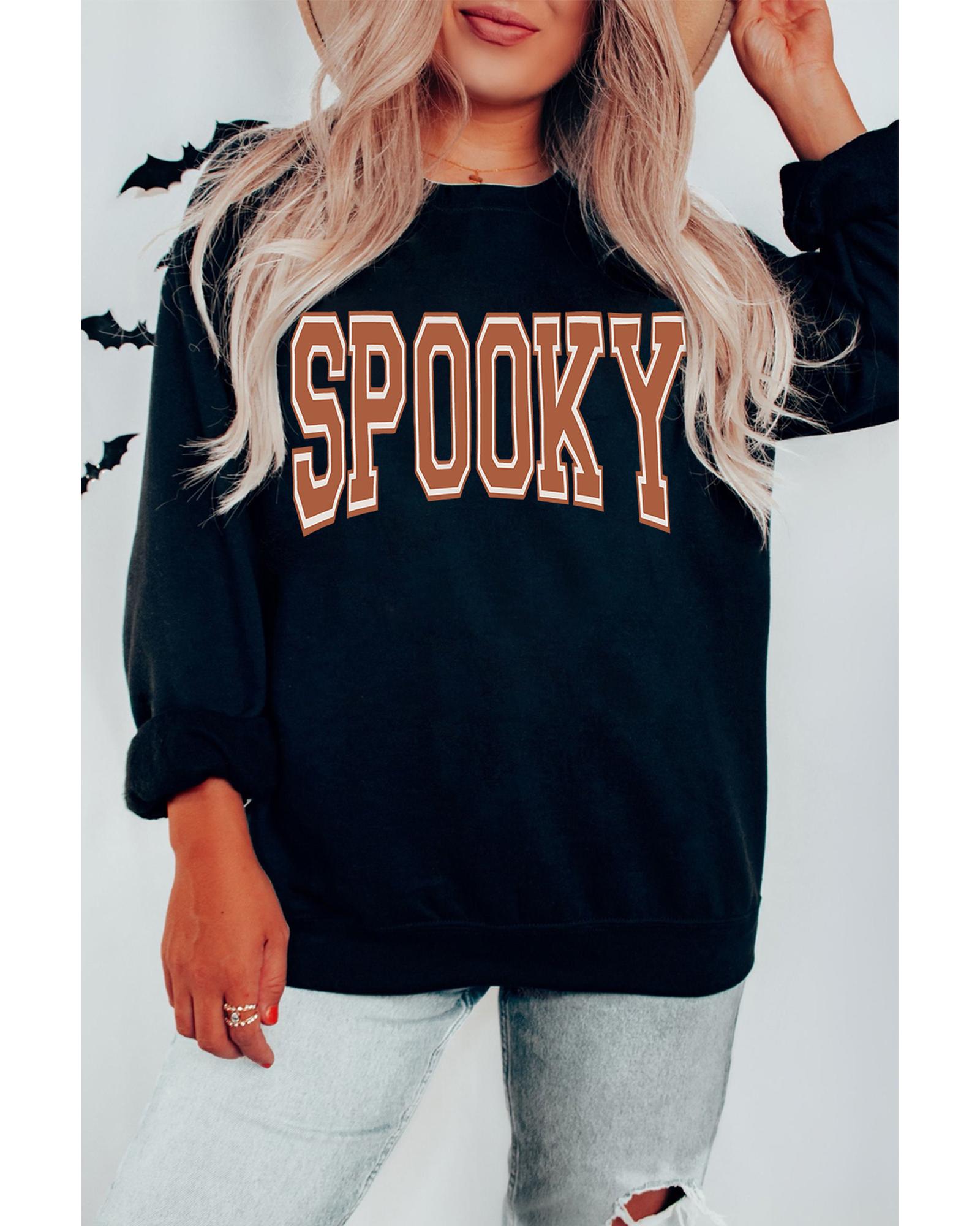 Black SPOOKY Graphic Drop Shoulder Halloween Pullover Sweatshirt - Image 8
