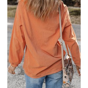 Orange Thankful Ribbed Crew Neck Thanksgiving Sweatshirt
