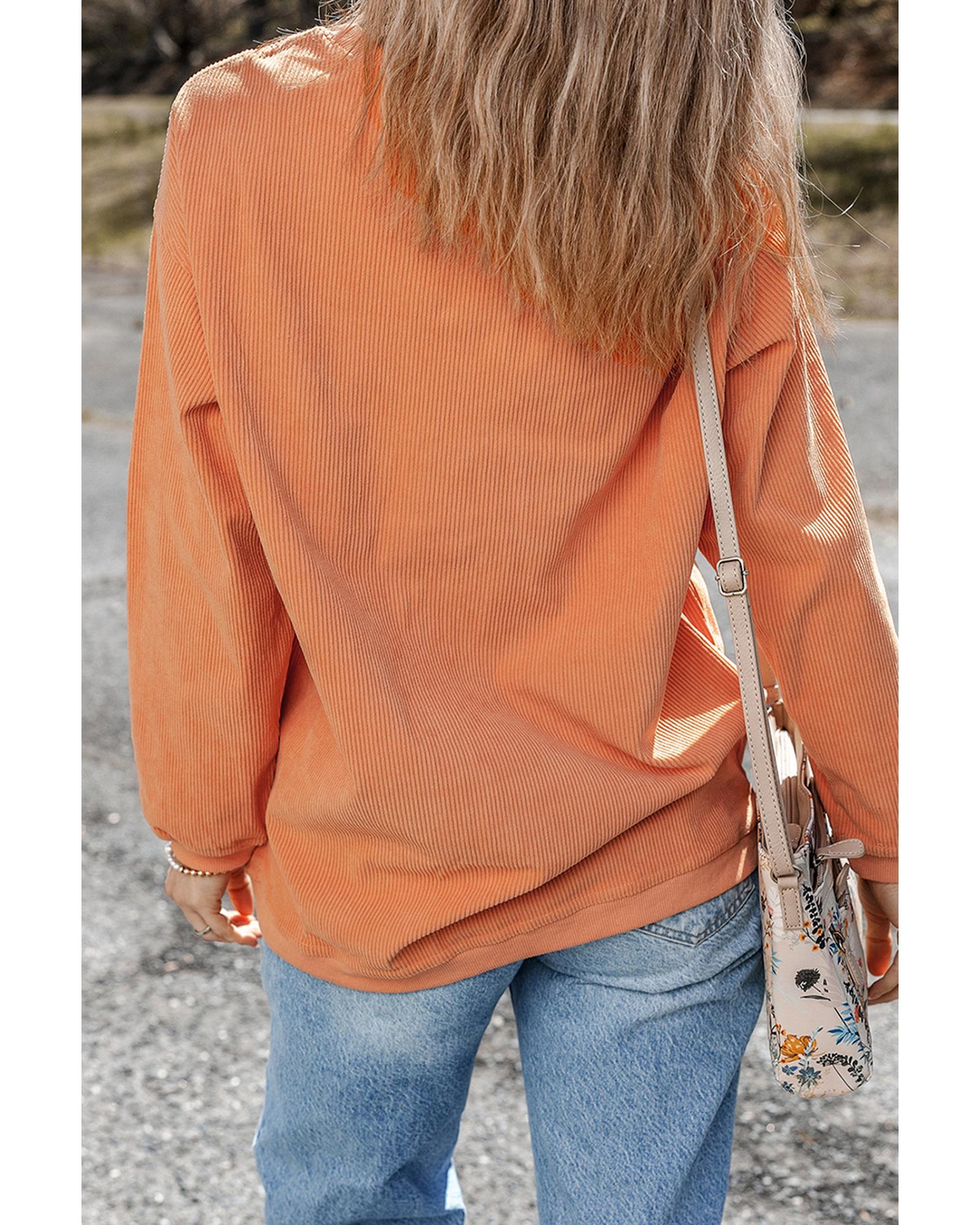 Orange Thankful Ribbed Crew Neck Thanksgiving Sweatshirt - Image 6