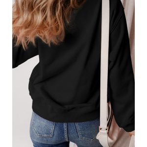 Black Glitter SPOOKY Ghost Pattern Crew Neck Halloween Sweatshirt