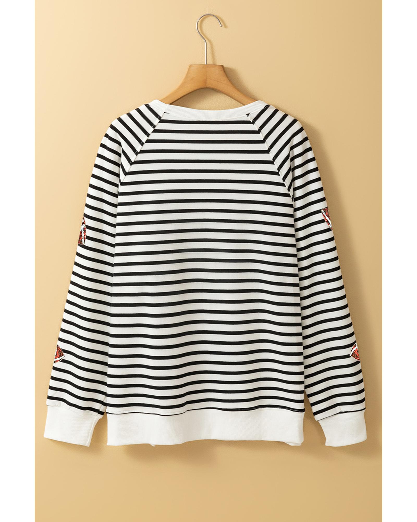 Black Stripe Sequin Rugby Football Side Slits Oversized Sweatshirt - Image 5