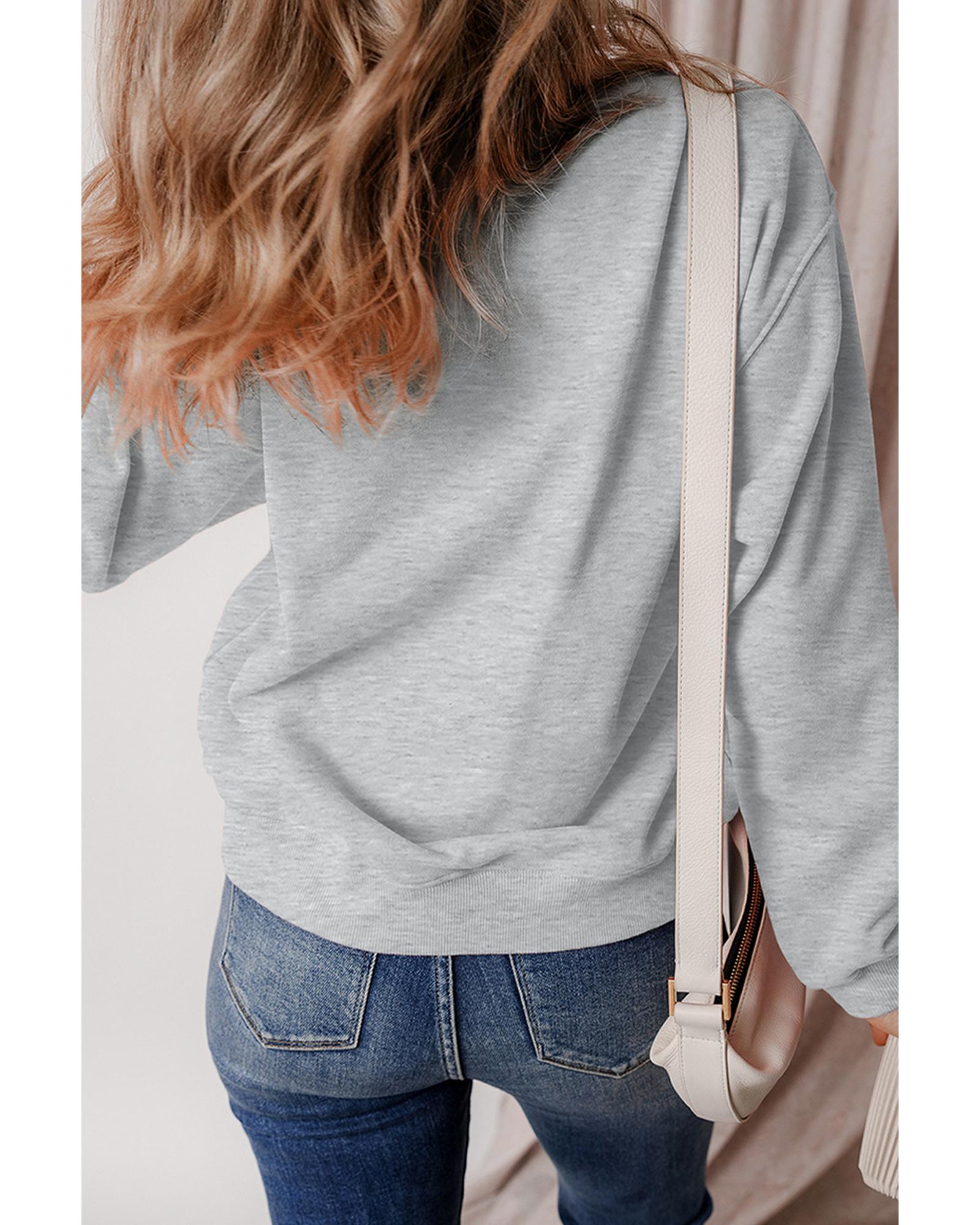 Gray Halloween Ghost Print Crewneck Drop Shoulder Sweatshirt - Image 2